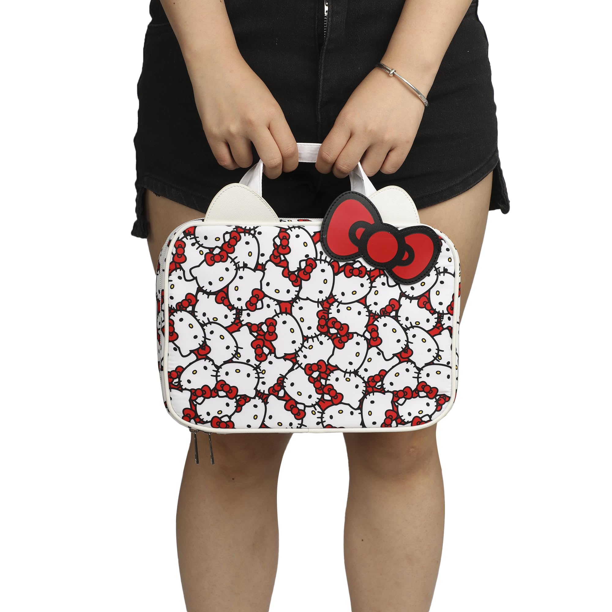 Hello Kitty Foldable Hanging Toiletry Bag for Travel - 3D Bow Cosmetic Organizer | Perfect for Vacation, Gym & College Dorm Organization