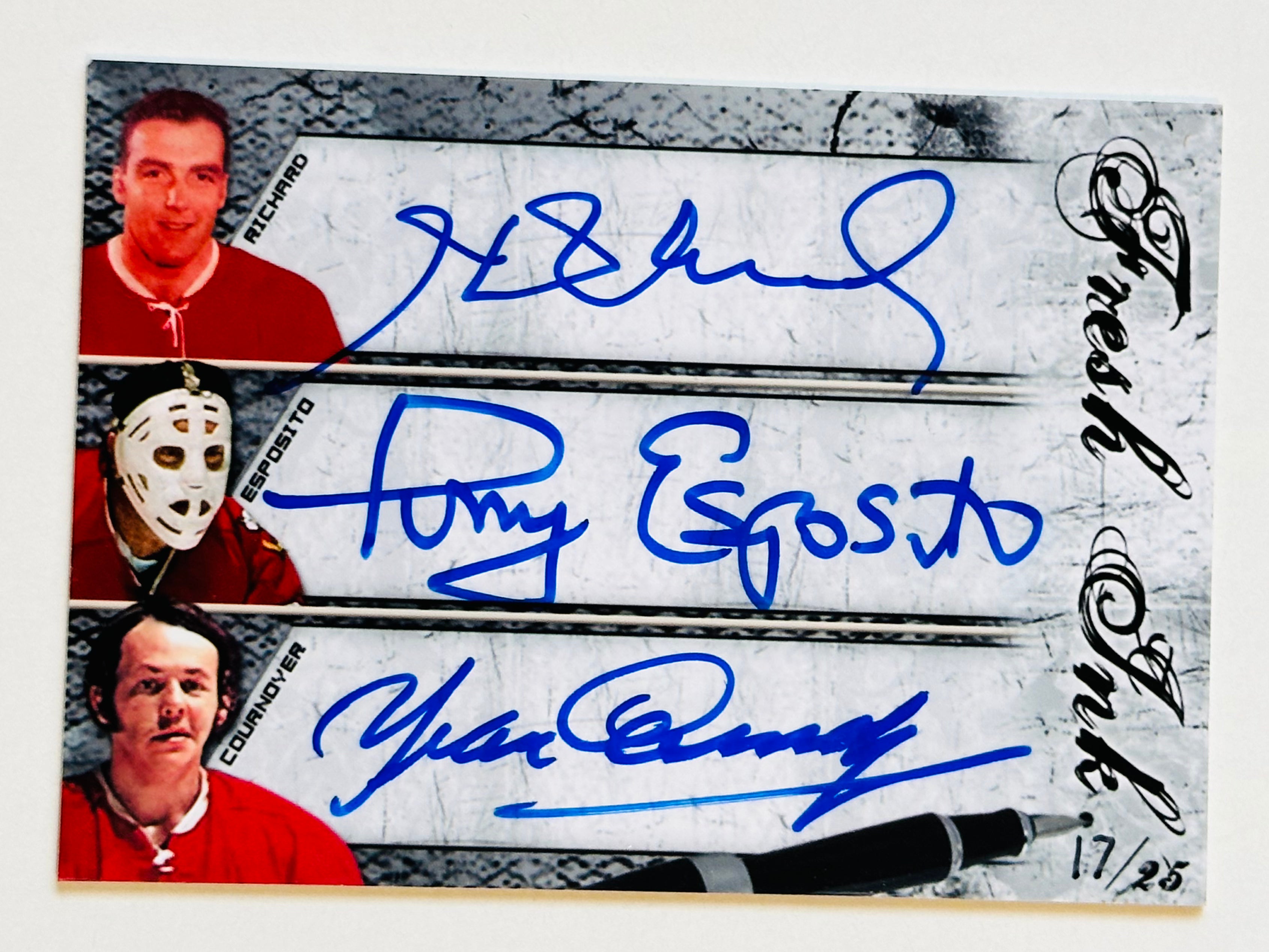 Rare Montreal Canadiens Triple Autograph Hockey Card #17/25 - Limited Edition Collectible for NHL Fans & Sports Memorabilia Enthusiasts - Perfect for Display, Investment or Gift Giving