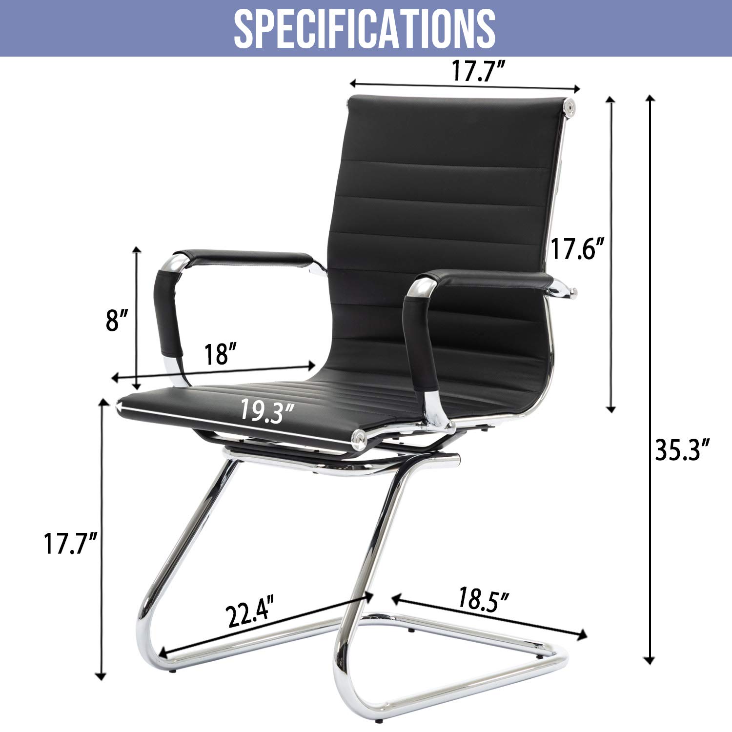 Wahson Office Guest Chairs - 6 Pack Leather Mid Back Conference Chairs with Sled Base, No Wheels Reception & Waiting Room Chairs for Meeting, Lobby, Restroom - Perfect for Office Waiting Areas, Conference Rooms, and Professional Spaces (Black)
