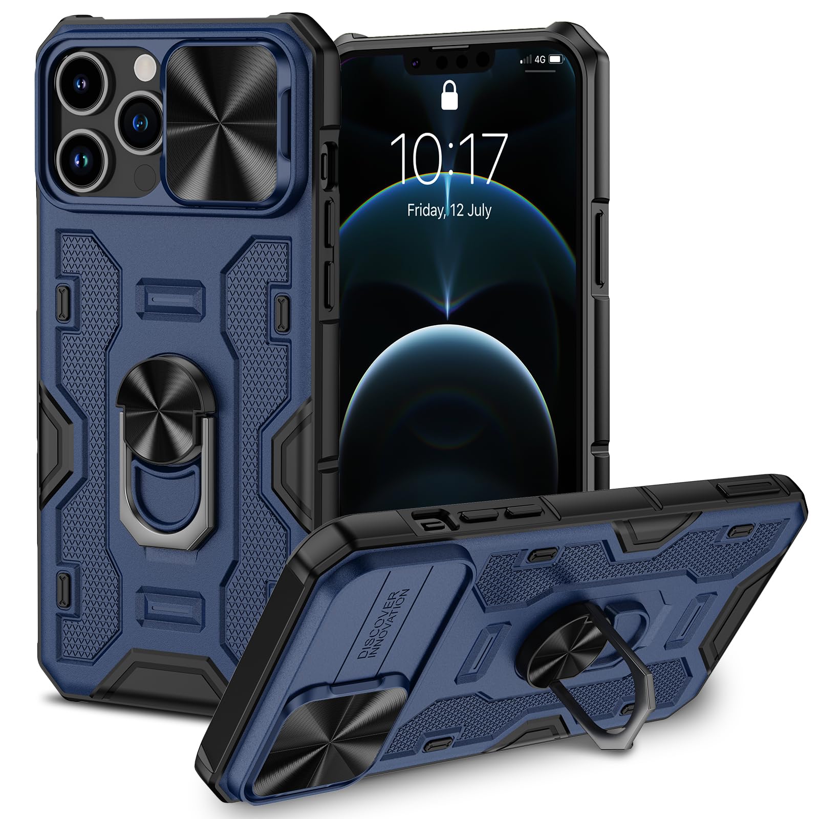 NULETO Shockproof iPhone 13 Pro Max & 12 Pro Max Case with 360° Rotating Ring Stand & Camera Cover - Protective Phone Cover for Women & Men | Perfect for Work, Travel & Daily Use (Blue)