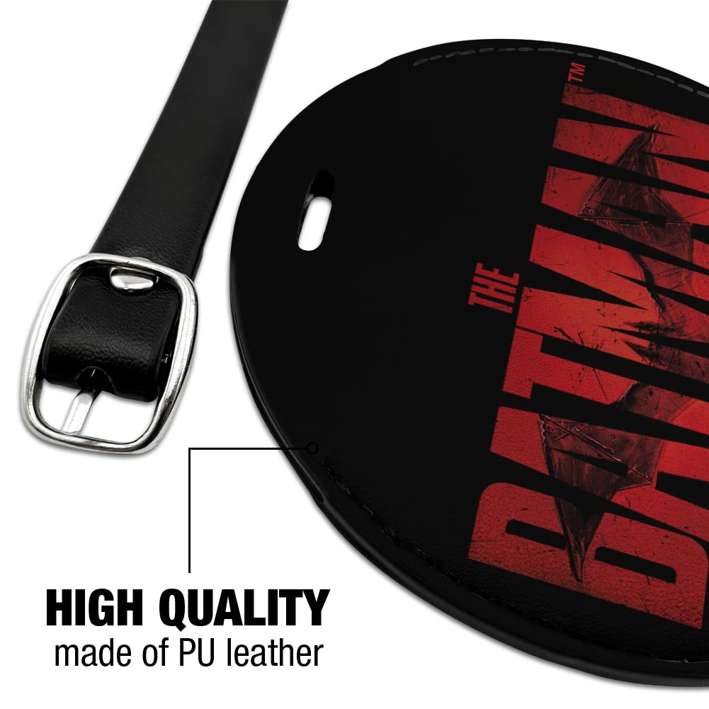 The Batman Logo Round Leather Luggage Tag - Durable Suitcase ID Tag for Carry-On Bags - Perfect for Travel, Business Trips & Superhero Fans