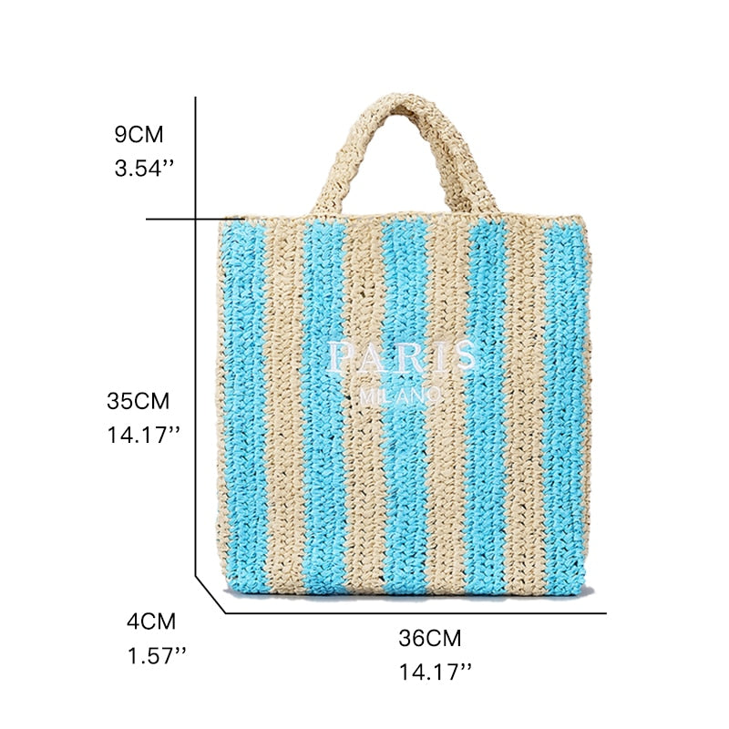 Stylish Women's Striped Straw Handbags - Trendy Summer Beach Tote for Vacation, Shopping & Outdoor Activities