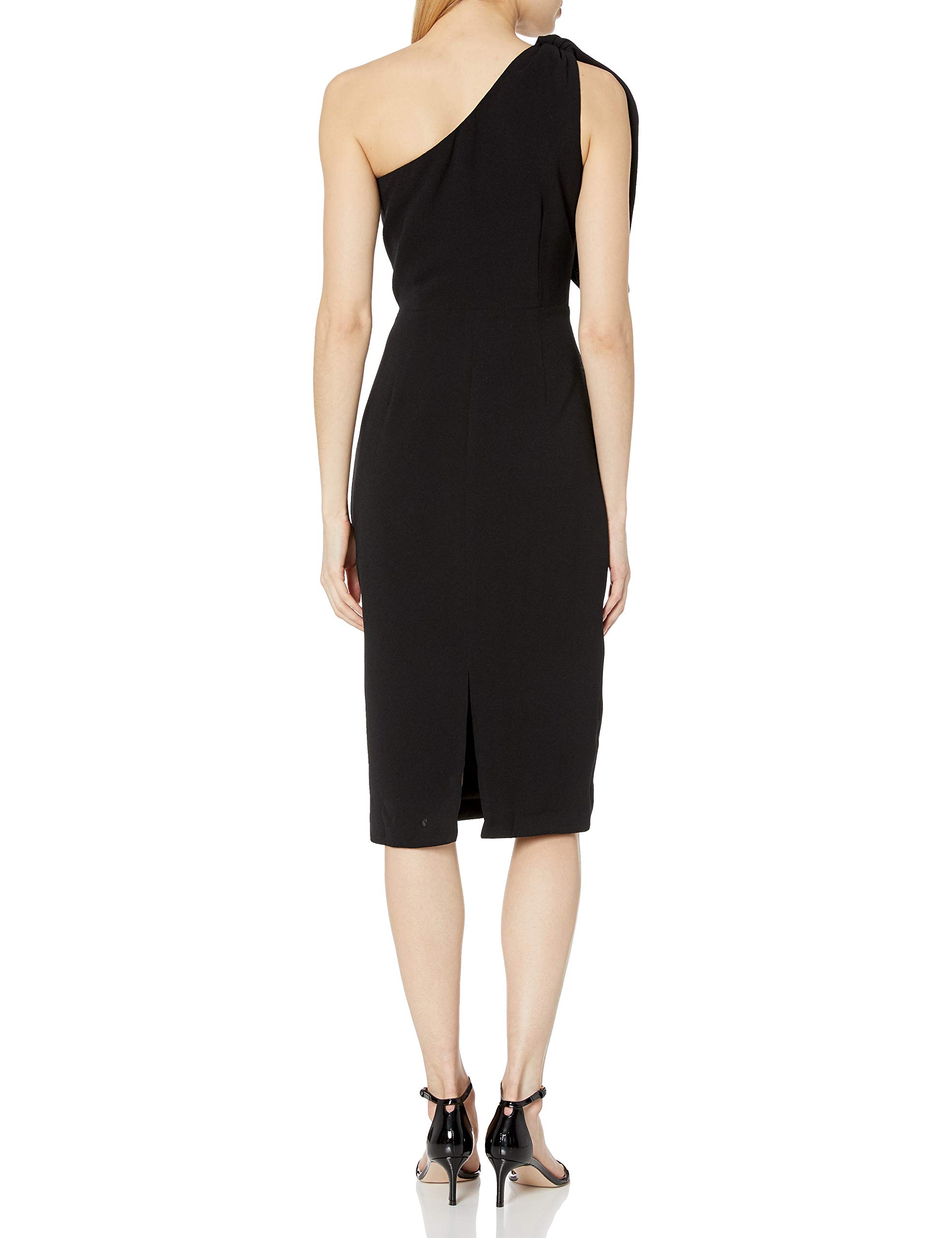 Dress the Population Women's Tiffany Asymmetrical Bow Neckline Bodycon Midi Dress - Elegant Cocktail Party & Date Night Outfit for Women
