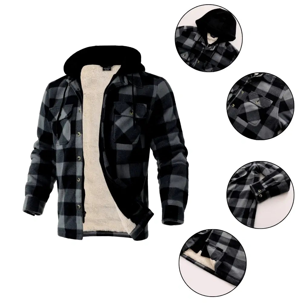 Men's Warm Plaid Berber Fleece Lined Jacket - Winter Outdoor Casual Coat for Hiking, Camping & Daily Wear