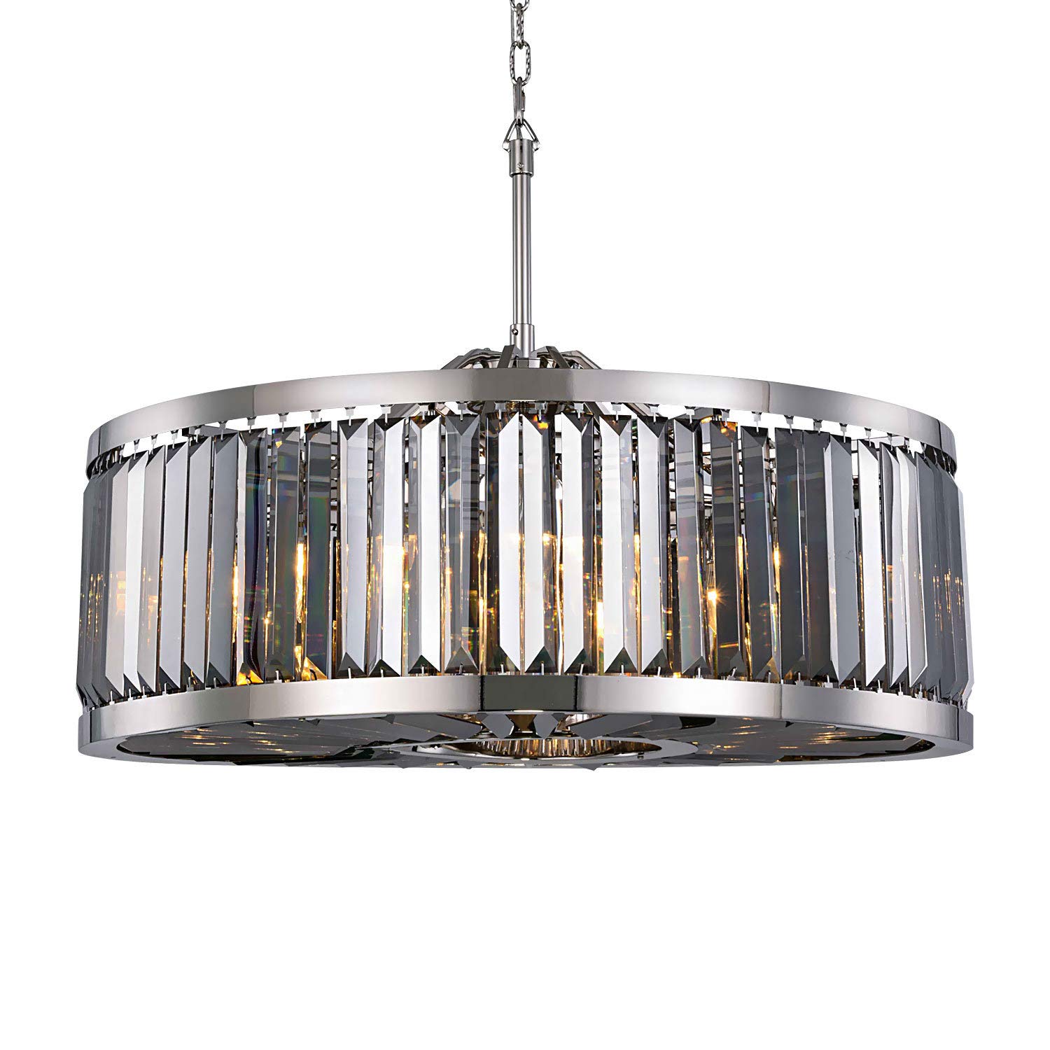 Prysm Transitional 10-Light 35-Inch Smoke Crystal Chandelier with Polished Nickel Finish - Elegant Ceiling Hanging Light Fixture for Dining Room, Living Room, or Bedroom Lighting