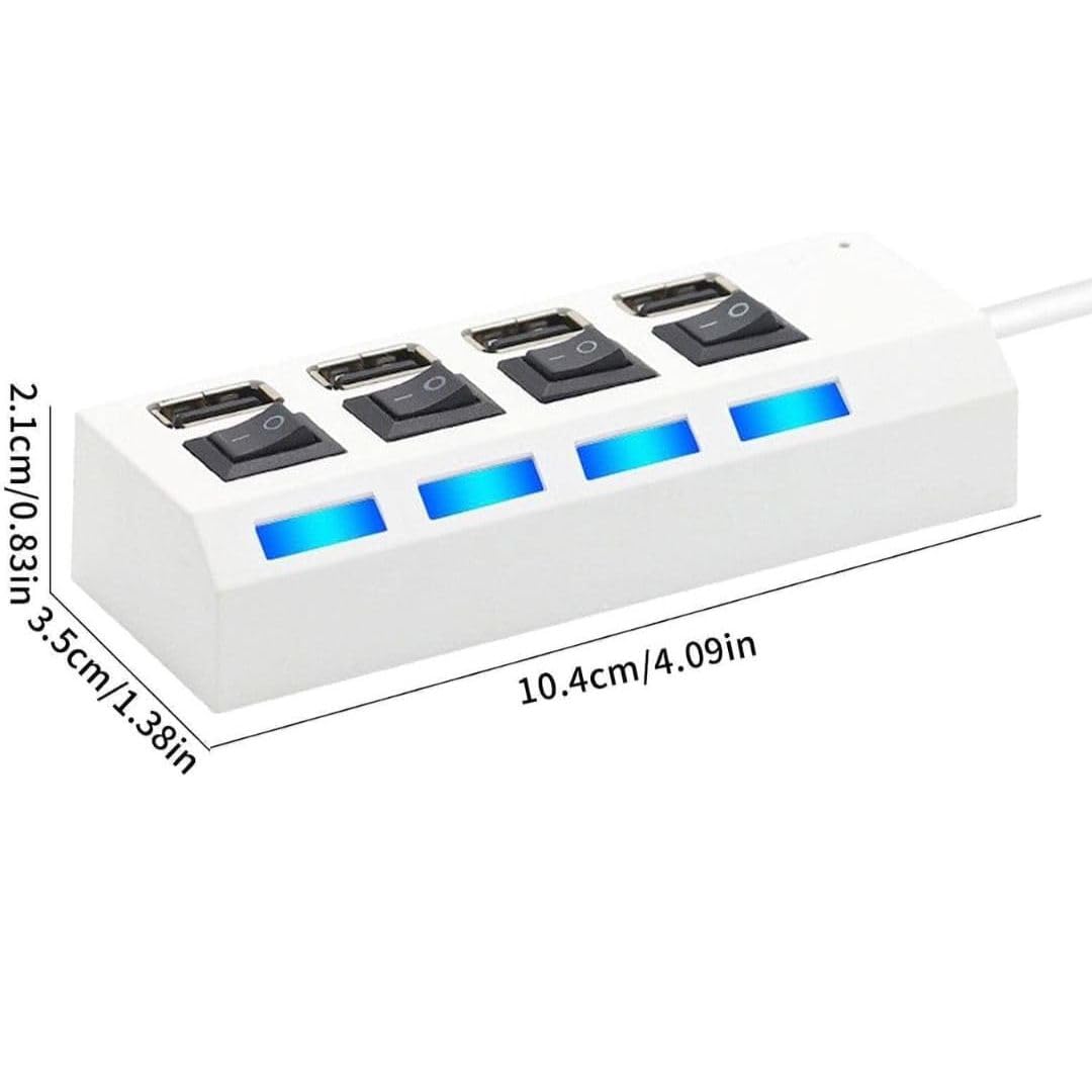 4-Port USB 2.0 Hub with LED Indicators & Power Switches - Portable USB Splitter Adapter for Laptop, PC, Mac - Plug & Play Multi-Port USB Extension Hub for Home Office, Gaming & Travel Accessories
