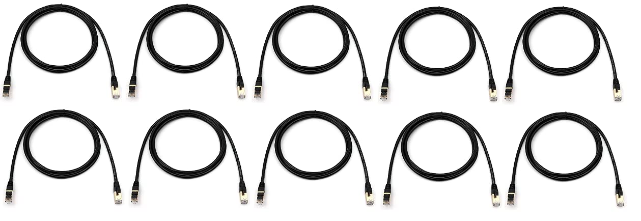 RiteAV Outdoor Waterproof Cat7/Cat8 Ethernet Cable (600MHz) - Shielded Pure Copper, Direct Burial, PE Rugged Jacket - 3FT (10 Pack) - Ideal for Outdoor Networking, Security Cameras, and Harsh Weather Conditions