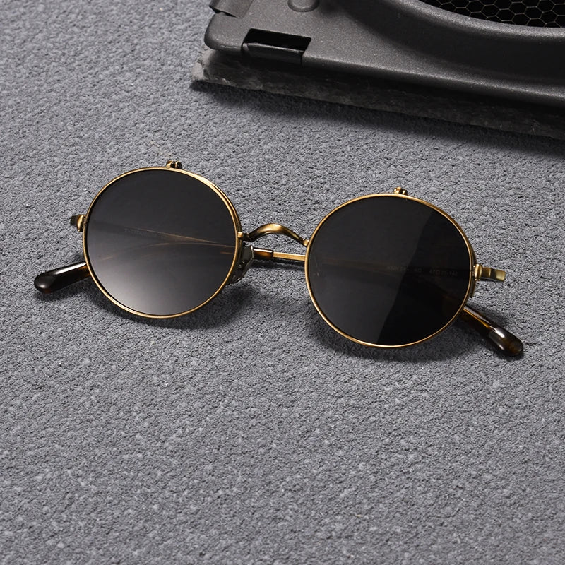 Unisex Black Titanium Semi-Rim Round Flip-Up Polarized Sunglasses K54 - Stylish & Durable for Driving, Outdoor Sports & Fashion