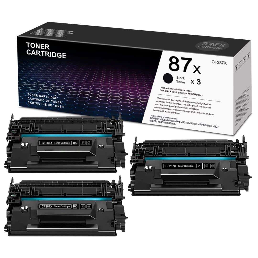 High Yield 87X CF287X Black Compatible Toner Cartridge (3 Pack) - Replacement for HP Pro M506n M506dn M501n M527dn M527f M506xm M501dn MFP M527z M527c M506dnm Printers - Ideal for Office, Home & Small Business Printing Needs