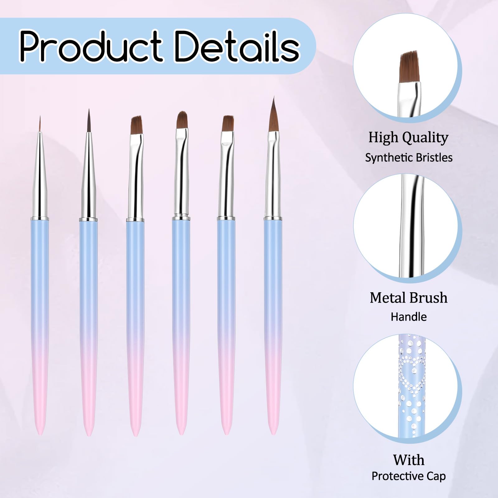 6 Pcs Professional Nail Art Clean Up Brushes Set - Flat, Oval & Angled Nail Polish Brushes for Precise Line Work, Petal Design & Nail Art Cleanup | Perfect for Salon, Home Manicure & DIY Nail Art Designs