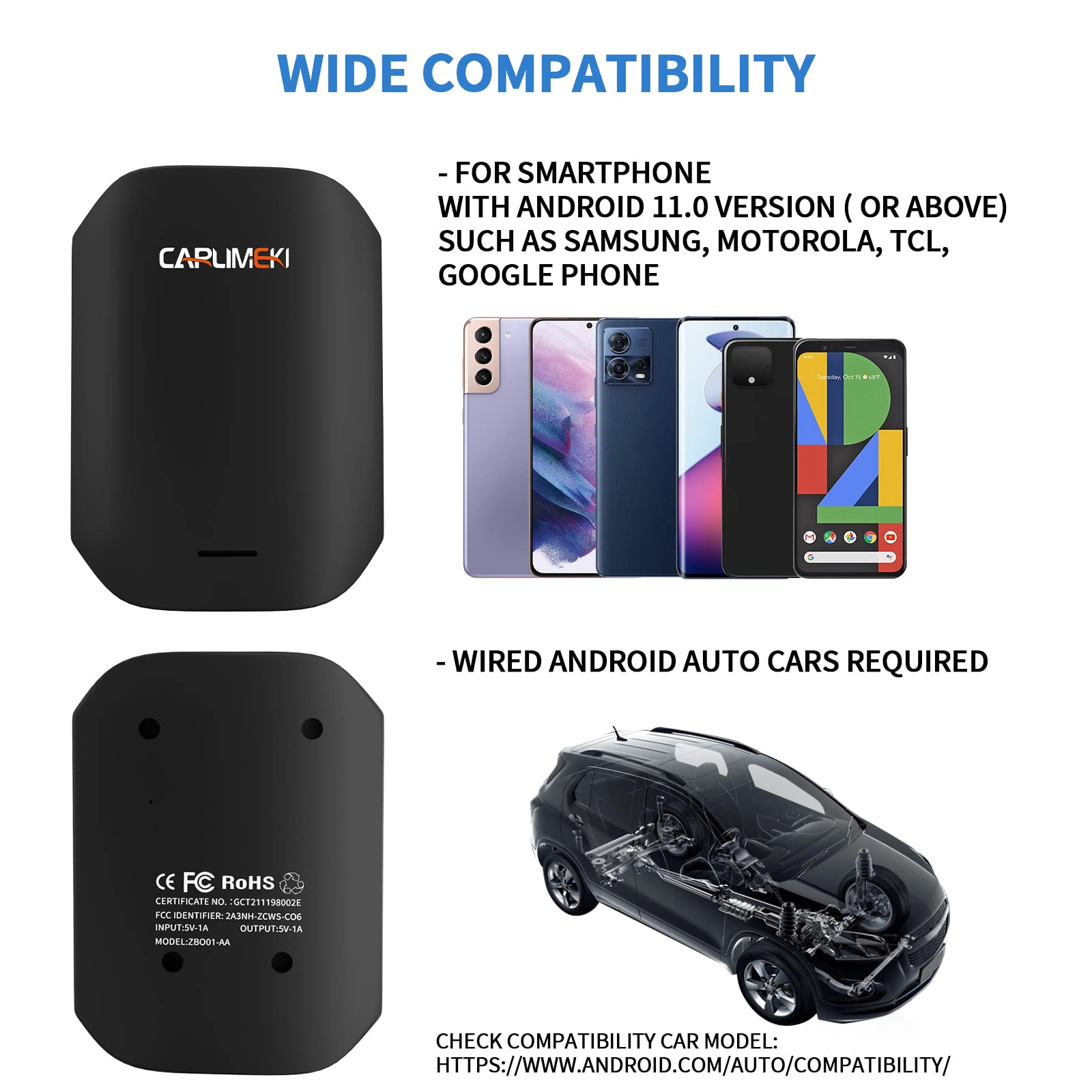 Wireless Android Auto Adapter for Car - Plug & Play Auto Connection - Stable Performance for Android Phones - Compatible with Wired Android Auto Vehicles | Perfect for Commuting, Road Trips & Hands-Free Driving