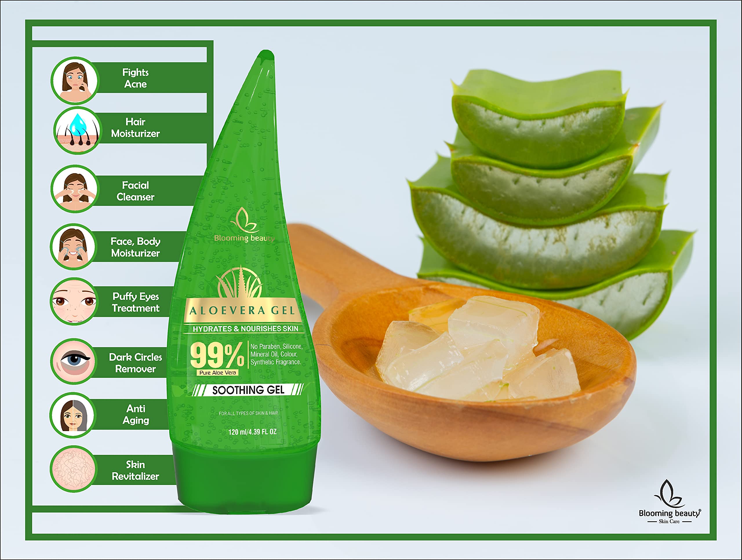 **Aloe Vera Moisturizing Gel for Face, Body & Hair – Hydrating, Brightening & Soothing Skin Care – Dark Circle Treatment – 120ml (Pack of 1) – Perfect for Daily Hydration & Post-Sun Care**