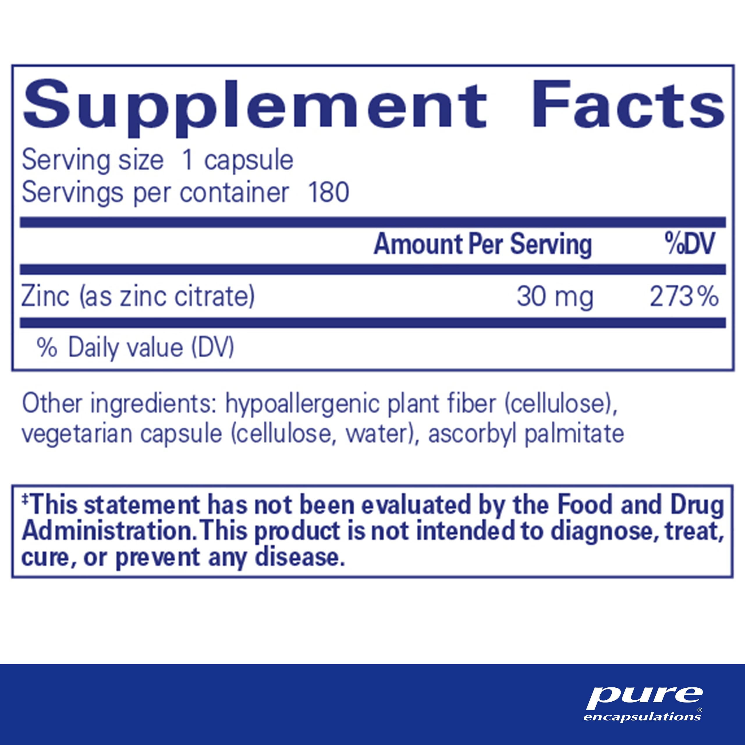 Pure Encapsulations Zinc Citrate Supplement - 180 Vegan Capsules for Immune Support, Tissue Development & Metabolism | Highly Absorbable Mineral with Enzymes | Non-GMO | Boost Wellness & Vitality for Active Lifestyles