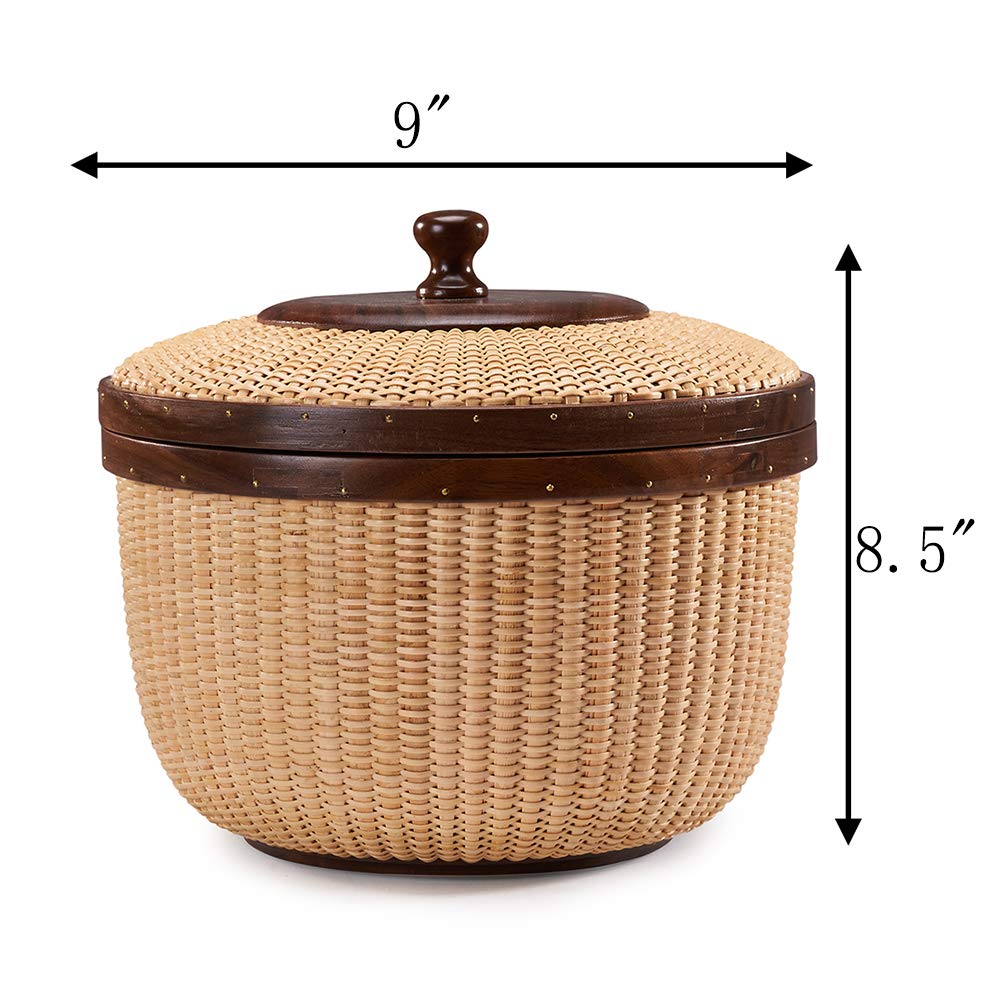 Rattan Storage Basket with Lid - Handwoven Circular Organizer for Home, Sewing Kits & Crafts | Stylish Woven Bin for Bedroom, Bathroom & Closet Organization
