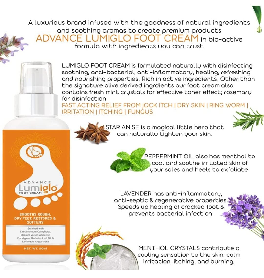 Lumiglo Advanced Deep Exfoliating Foot & Elbow Cream - Cracked Heel Repair & Smoothing Treatment with Natural Bio-Active Formula for Men & Women (50ml) - Perfect for Dry Skin Care & At-Home Pedicures