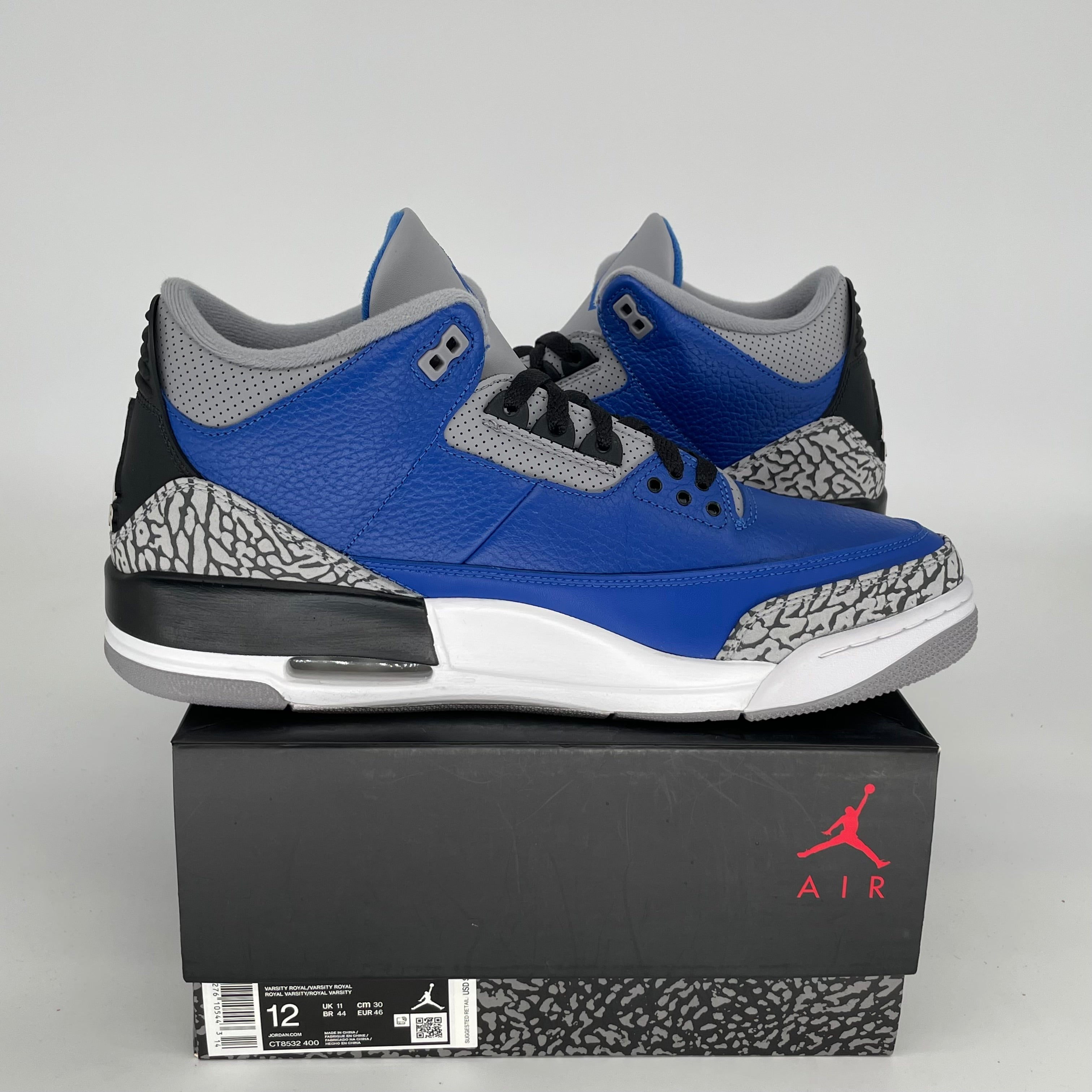 AIR JORDAN 3 VARSITY ROYAL CEMENT Men's Basketball Shoes - Size 12 (CT8532-400) | Retro Sneakers for Streetwear & Sports Performance