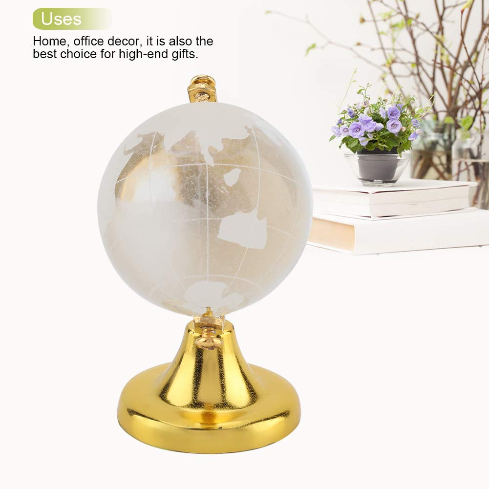3D Crystal World Globe Ball - Mini Glass Desk Sphere with Clear World Map, Home & Office Decoration, Creative Birthday/Wedding/Memorial Gift, Gold Desktop Ornament - Perfect for Gifting, Travel Enthusiasts & Geography Lovers