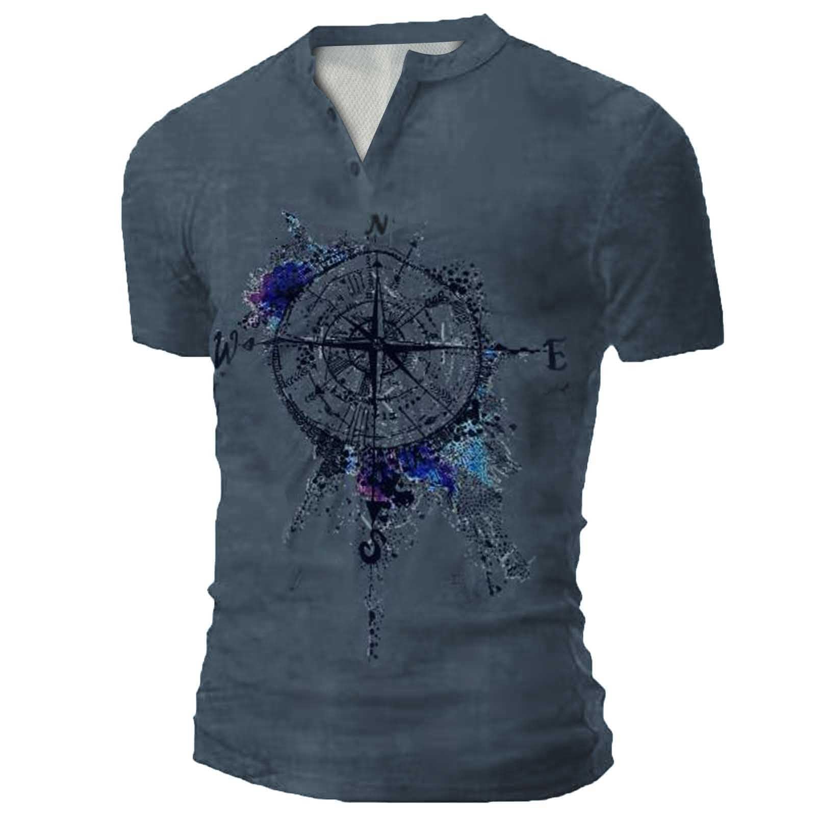 Men's Graphic T-Shirt with Compass Rune Print | Vintage Funny Tees for Summer | Casual Athletic Retro Top | Perfect for Outdoor Adventures & Streetwear Fashion