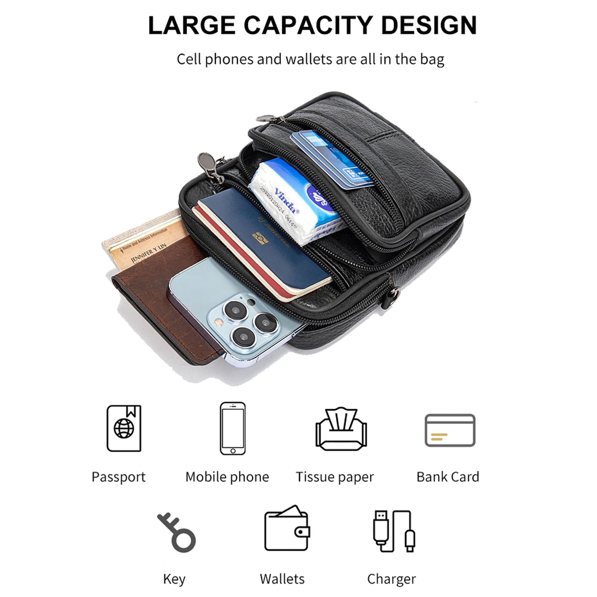 Leather Shoulder Holster for Phone - Men's Crossbody Bag for Smartphone & Mini Tablet - Perfect for Travel & Work