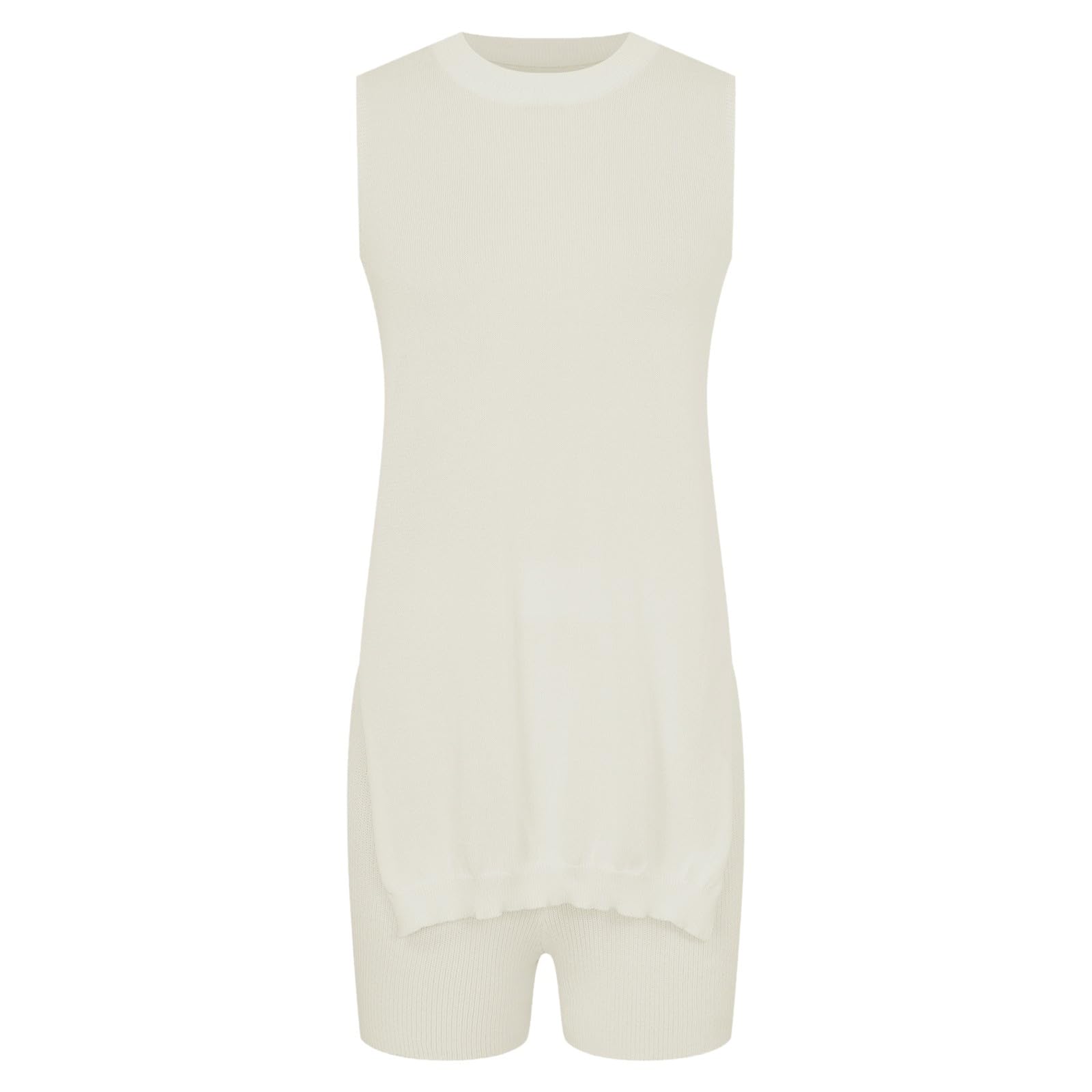 Women's 2 Piece Lounge Set - Sleeveless Knit Pullover Top & Soft Shorts Comfy Outfit for Vacation, Travel, Yoga & Home Relaxation