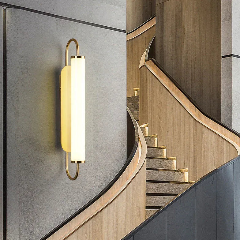 Frosted Glass Tube Wall Sconce - Gold Finish Modern Lighting for Bedroom, Living Room & Hallway Decor