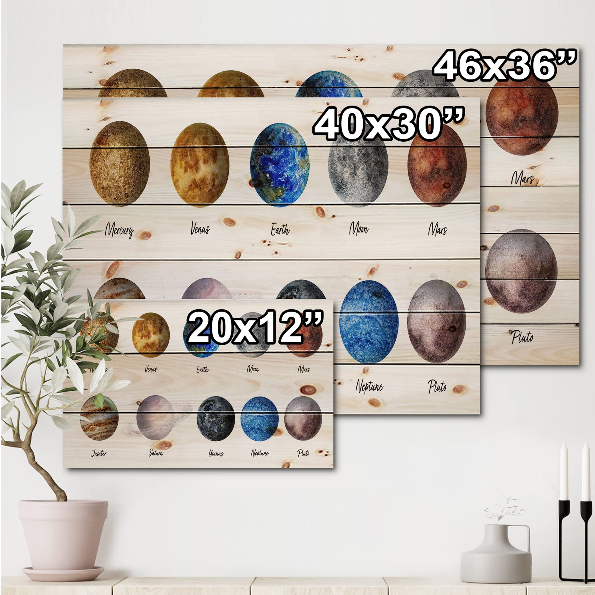 DesignQ Planets Wood Wall Art - Modern Space Decor for Home & Office