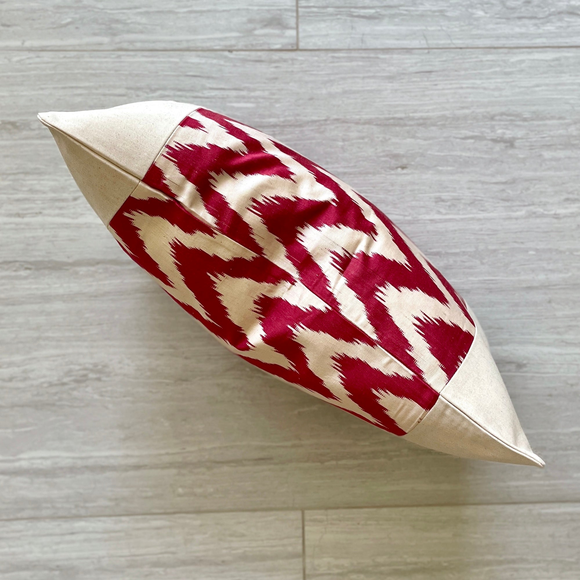 Handmade Silk Ikat & Linen Cushion Cover - Red Zigzag Bohemian Design for Sofa, Bed & Home Decor - Premium Throw Pillow Case for Living Room, Bedroom & Nursery