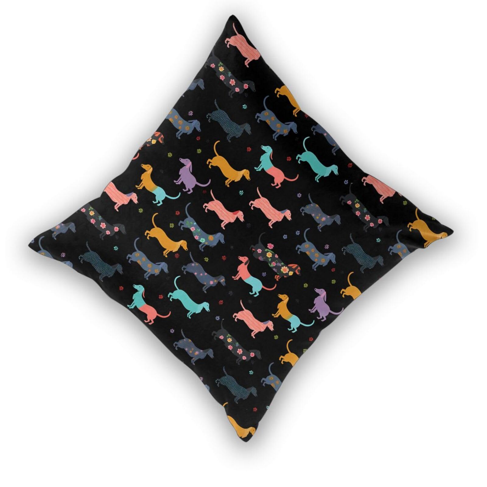 Set of 2 Dachshund Dog with Bones Decorative Square Pillow Covers 20x20 Inches - Soft Home Decor for Living Room, Bedroom & Sofa