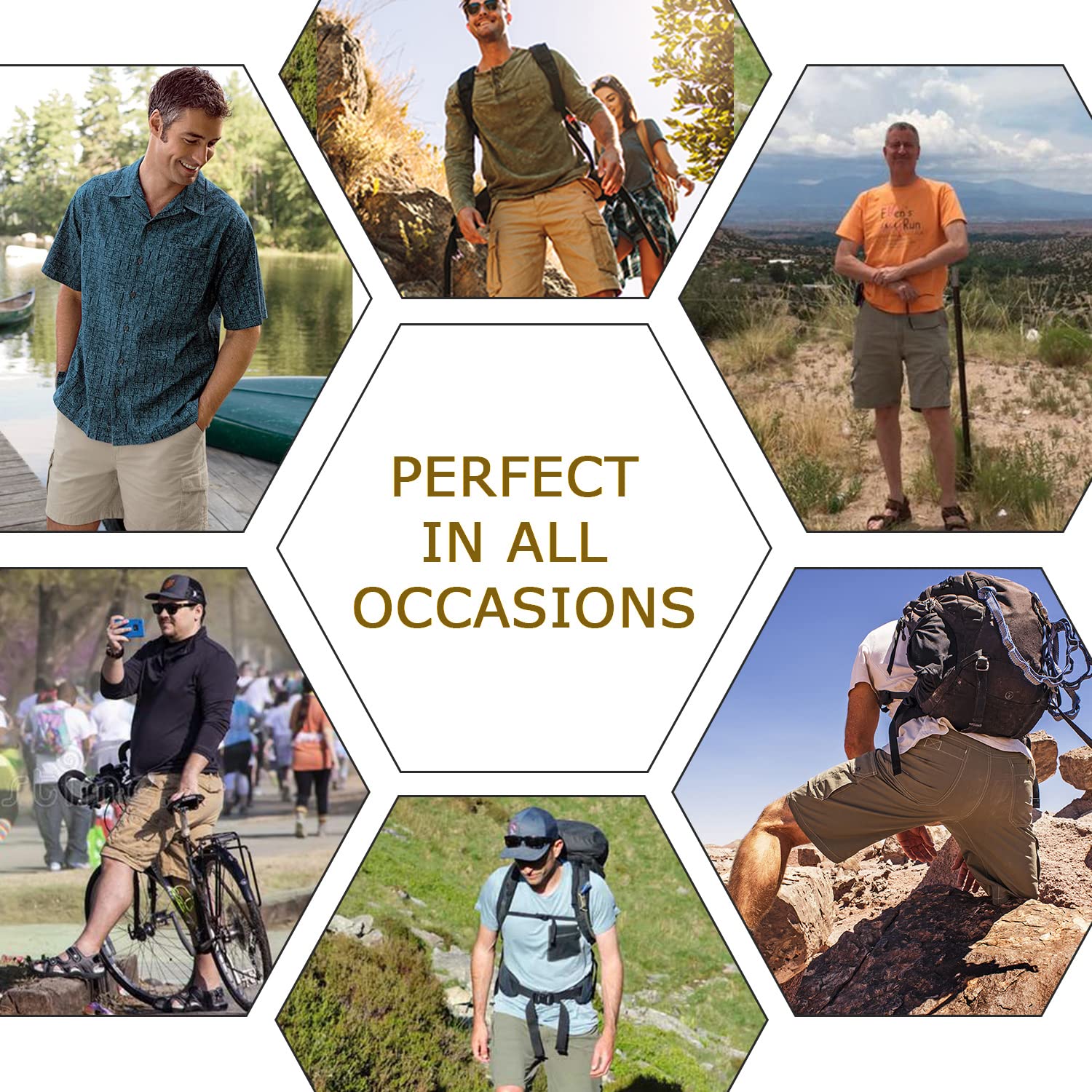 Harvic Men's Cotton Stretch Cargo Shorts with Belt & Multi-Pockets - 3 Pack Casual Shorts for Outdoor, Travel & Summer Wear