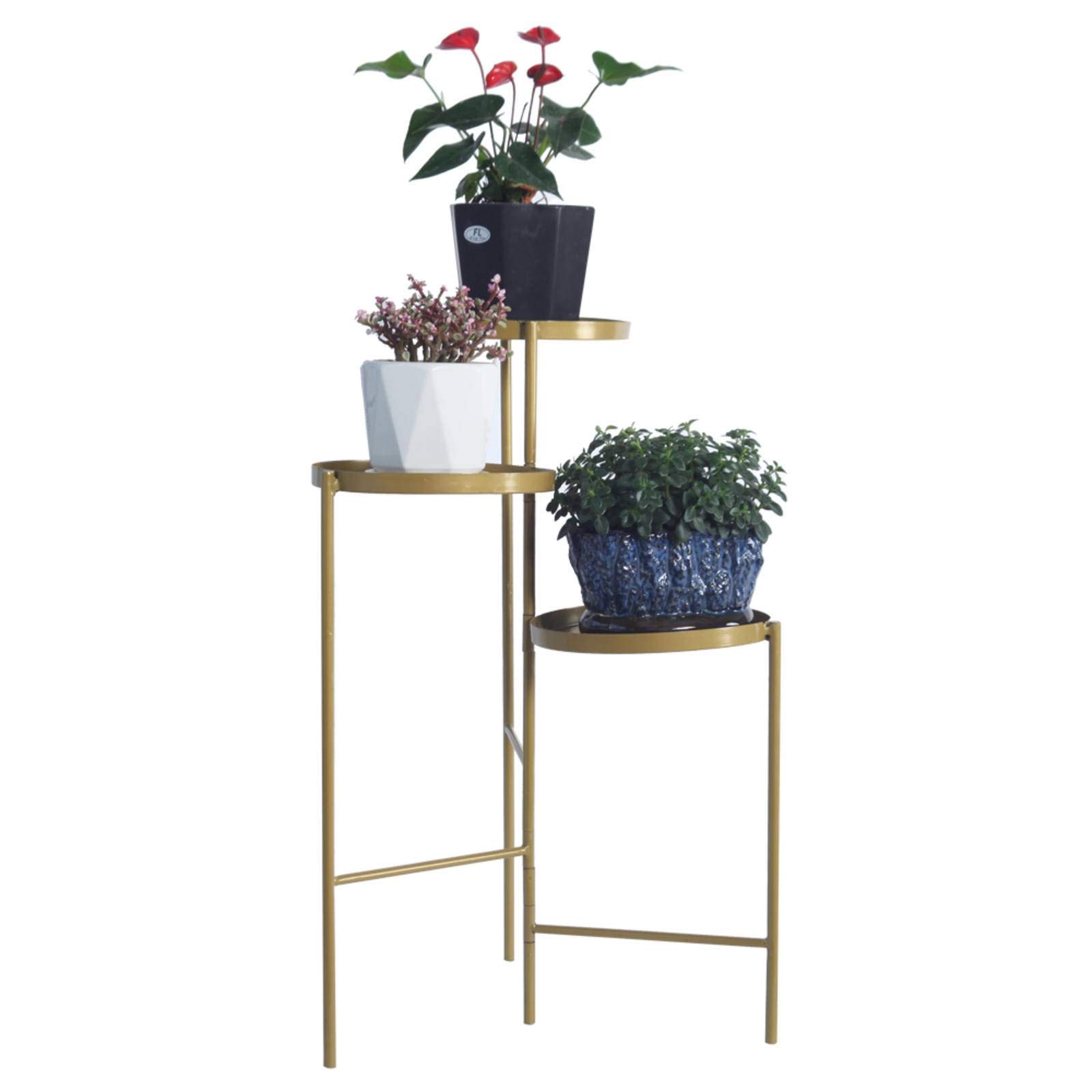 Gold NC Tri-Level Metal Plant Stand - Indoor/Outdoor Flower Pot Holder for Home & Garden Decor