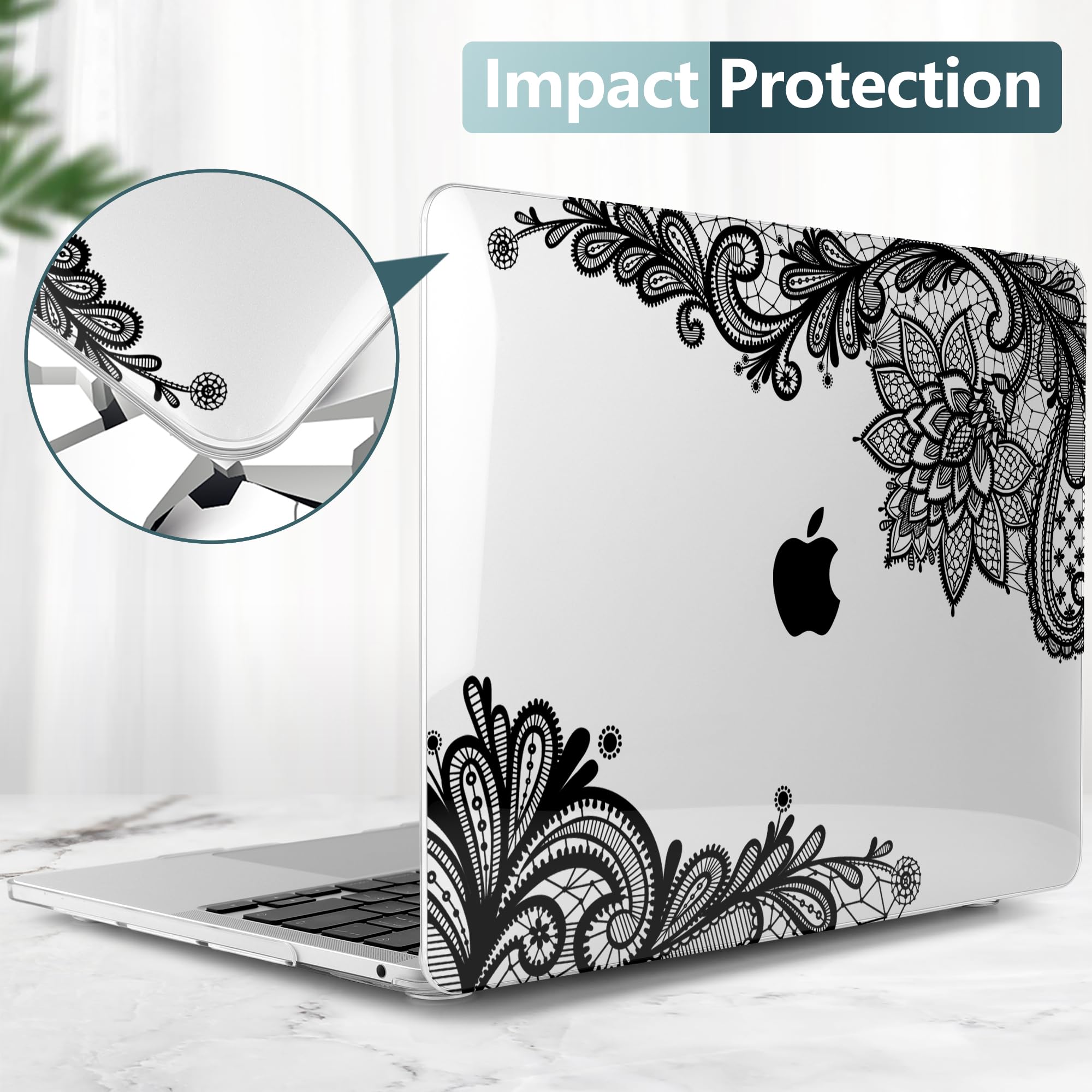 TwoL Hard Plastic Protective Case Cover for MacBook Pro 13 inch (2020-2022 Models A2338 M2/M1 A2289 A2251) with Keyboard Skin & Screen Protector - Fashion Lace Design | Perfect for Work, Travel, and Everyday Use