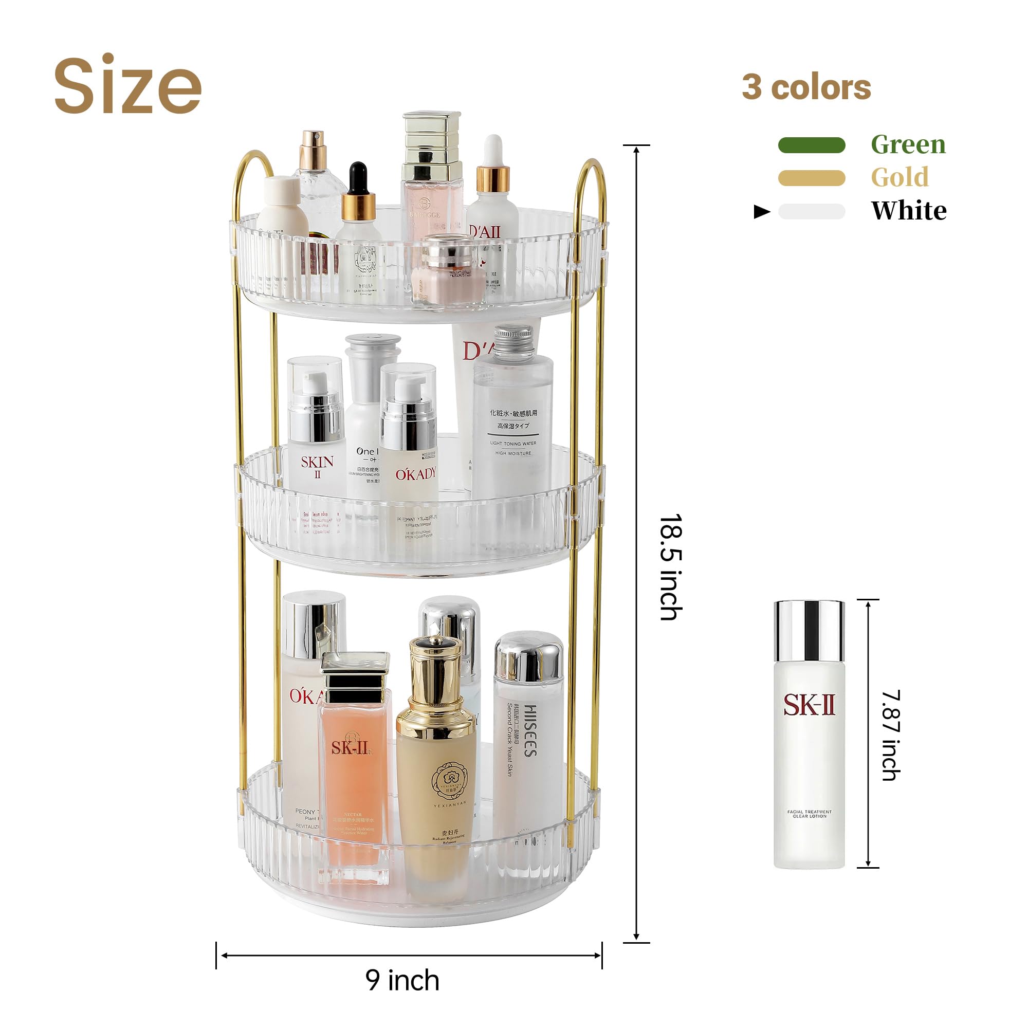 Aveniee 3-Tier Rotating Makeup Organizer | Clear Spinning Cosmetic Holder for Vanity, Dresser & Bathroom Countertop | Perfect for Skincare, Perfume & Beauty Product Storage (White) - Ideal for Small Space Organization & Daily Beauty Routine
