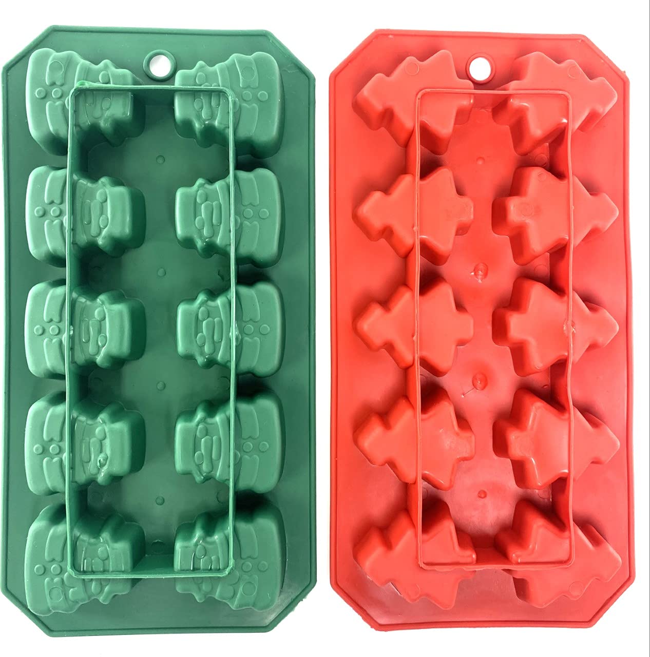 Festive Holiday Ice Cube Trays & Christmas Candy Molds 2-Pack - Santa & Snowman Shaped Silicone Molds for DIY Treats, Cocktails & Party Decorations (Christmas Tree & Snowman Designs) - Perfect for Holiday Baking, Gift Making & Seasonal Celebrations