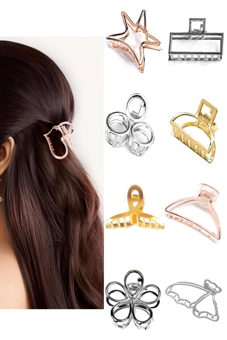 THE MARKETVILLA Hair Clips for Women & Girls - 8 Pack Hair Barrettes & Clutchers for Ponytails, Braids & Everyday Styling