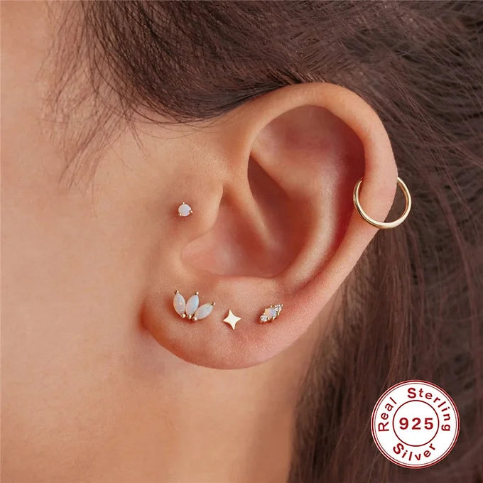 Opal Labret Flat Back Earrings - Surgical Steel Push Pin Studs for Cartilage, Helix, Nose Piercing | Hypoallergenic Body Jewelry for Women & Men | Perfect for Everyday Wear & Special Occasions
