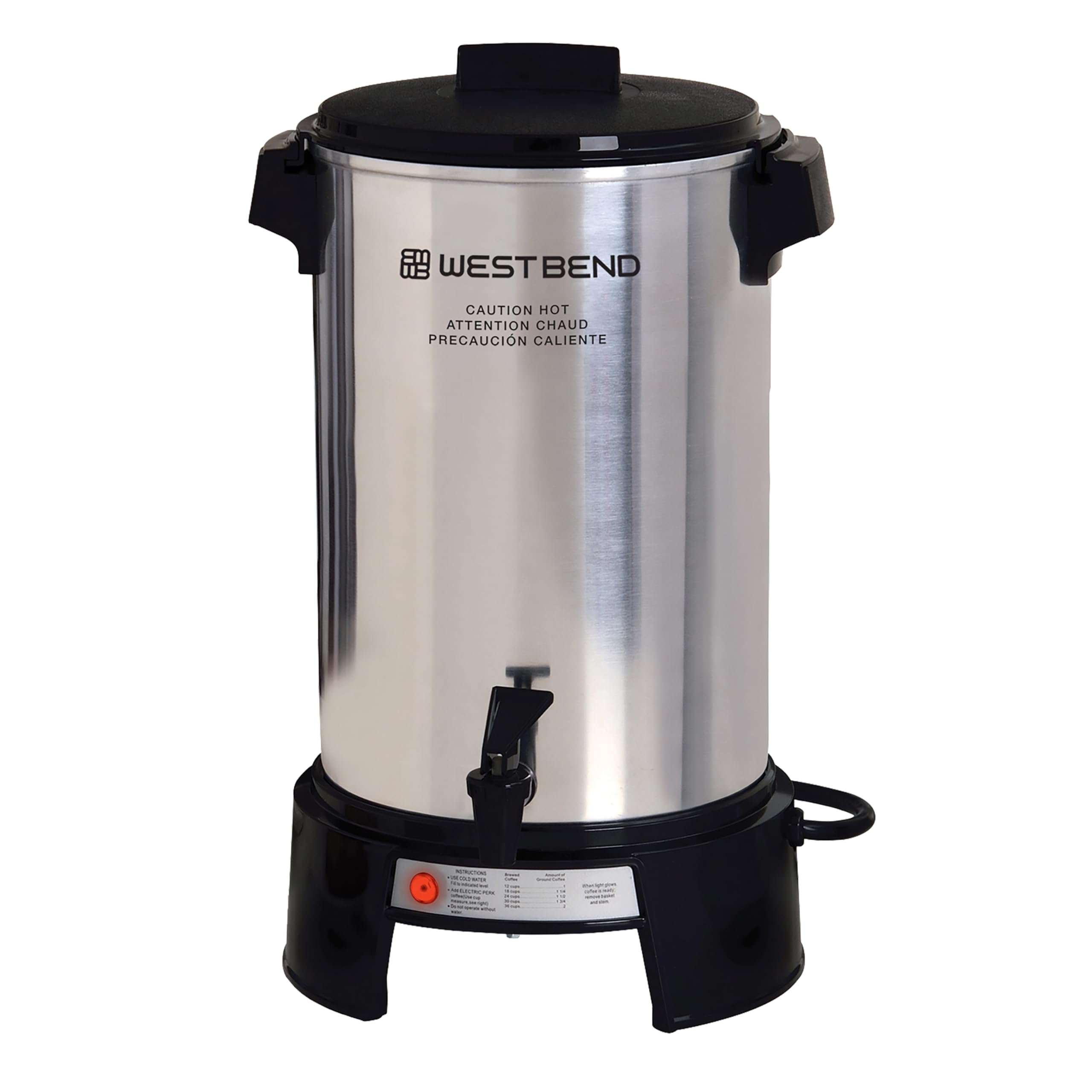 West Bend 43536 36-Cup Silver Coffee Urn - Automatic Temperature Control, Fast Brewing & Easy Clean - Highly Polished Aluminum - Perfect for Large Gatherings, Events & Catering Services