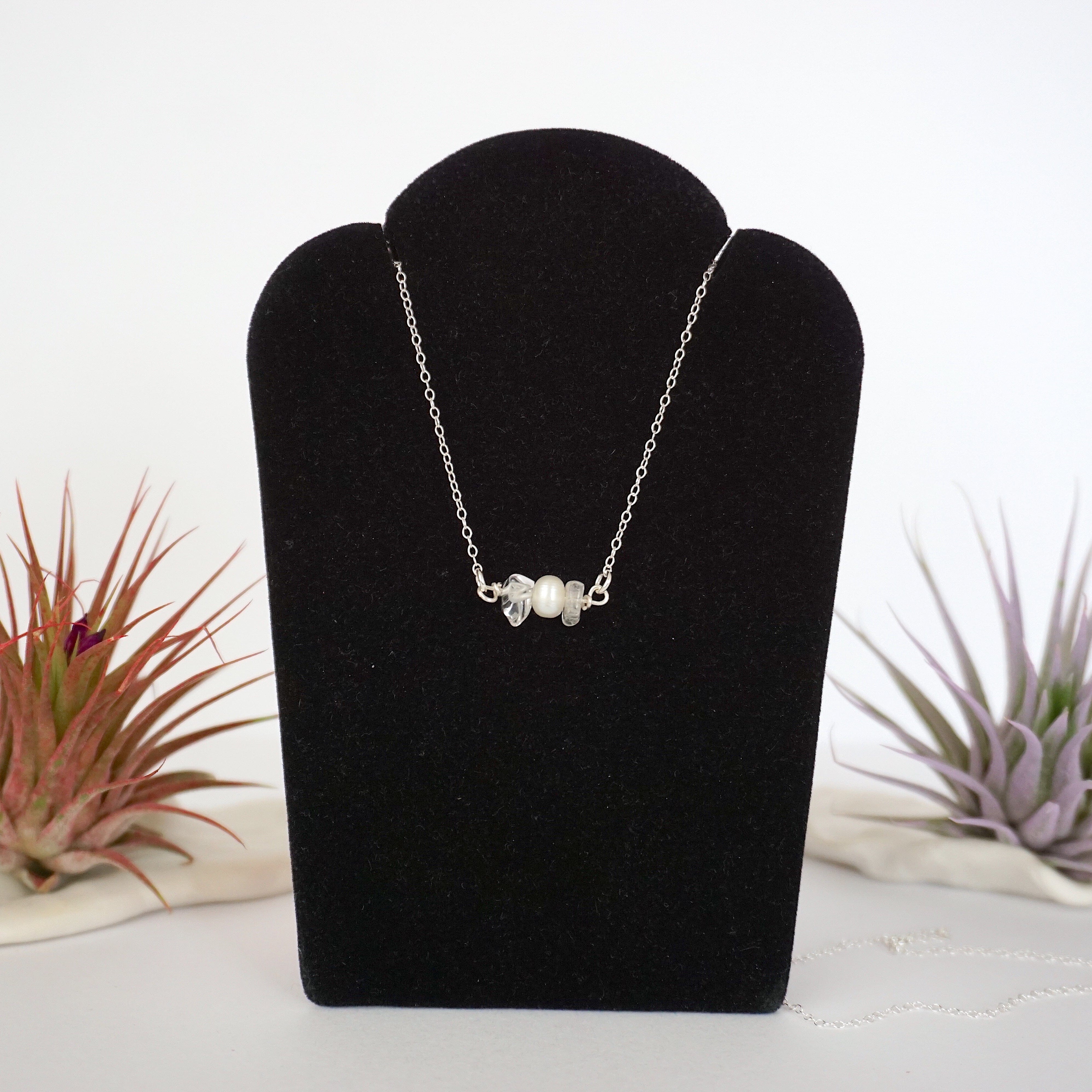 Elegant Clear Quartz & Pearl Charm Necklace for Women – Perfect for Weddings, Parties, and Everyday Wear