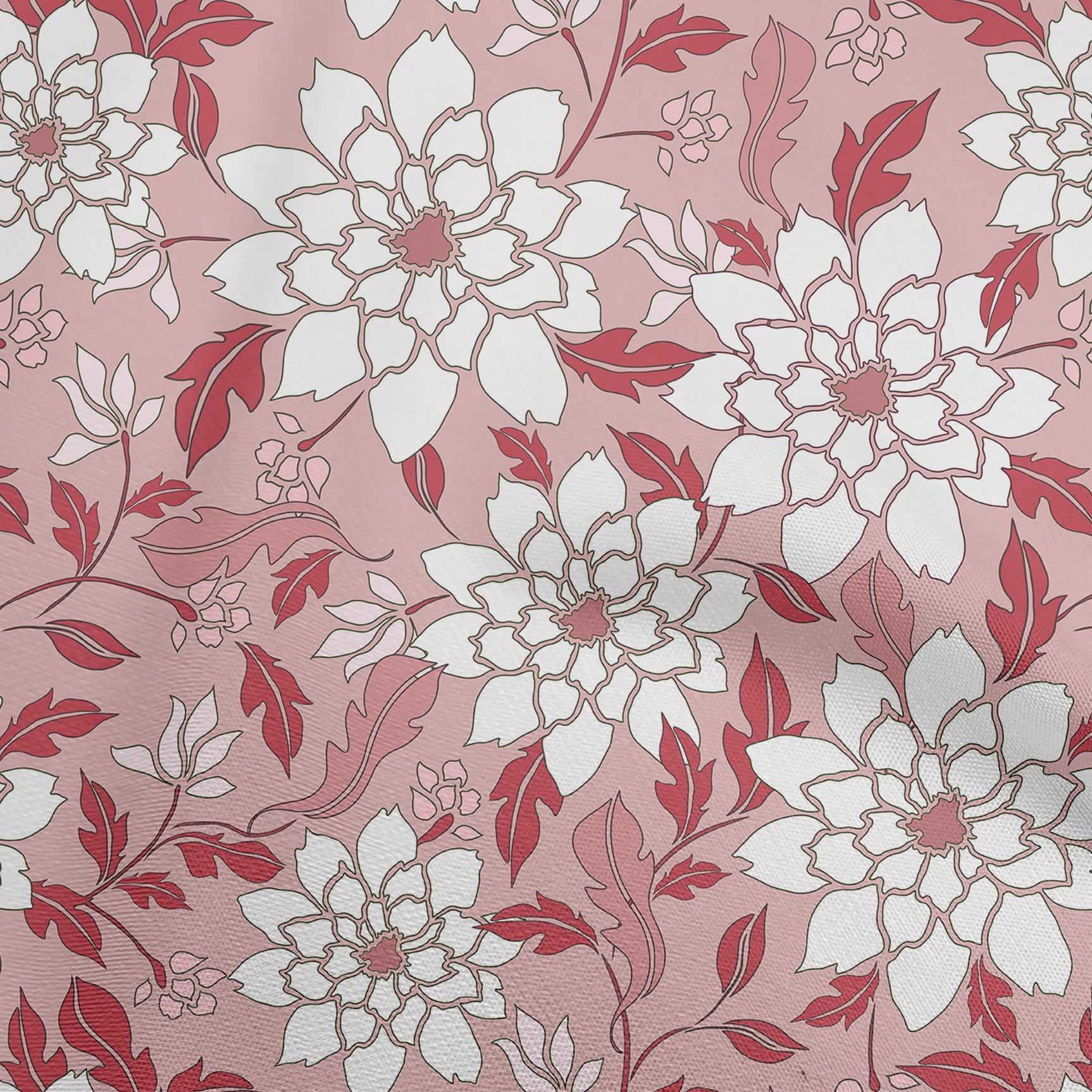 oneOone Polyester Spandex Floral Print Fabric - Light Pink Retro Dress Material 56