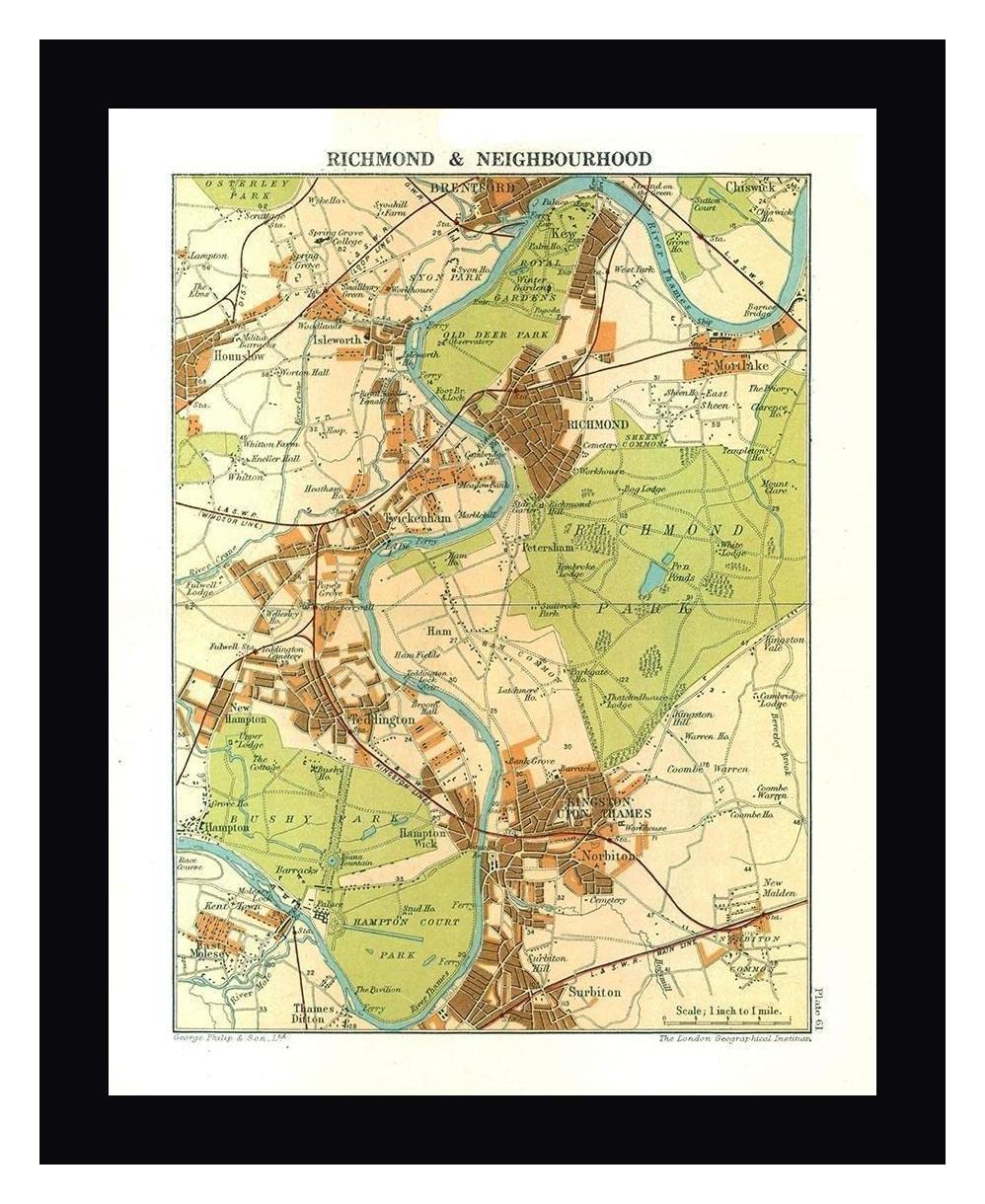Philip 1904 by Philip - 16x20 Inch Framed Canvas Art Print - Richmond London England Landscape Painting - Black Wood Frame - Ready to Hang Wall Decor for Living Room, Bedroom & Office