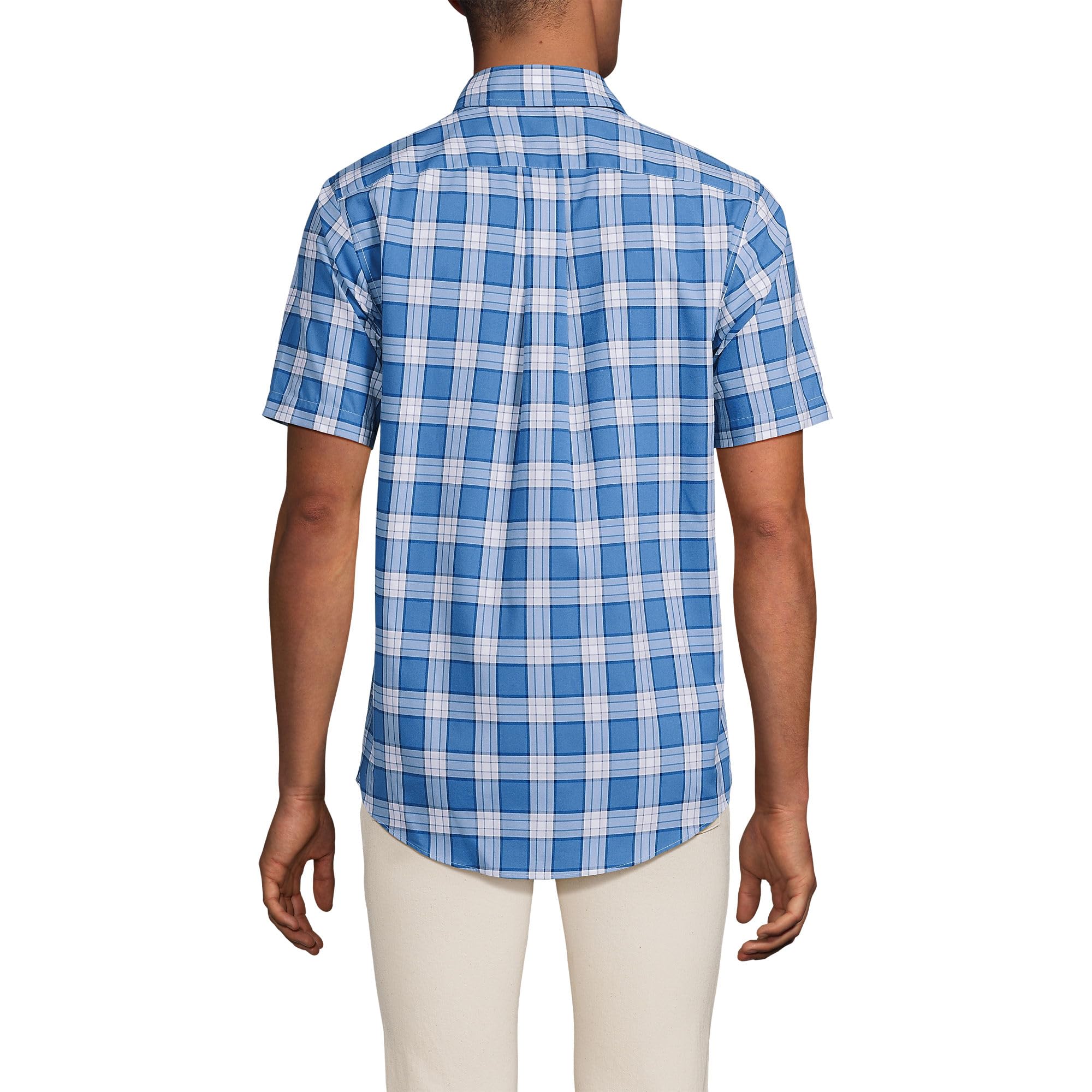 Lands' End Men's Short Sleeve No Iron Twill Shirt - Wrinkle-Free Comfort for Business Casual & Summer Wear