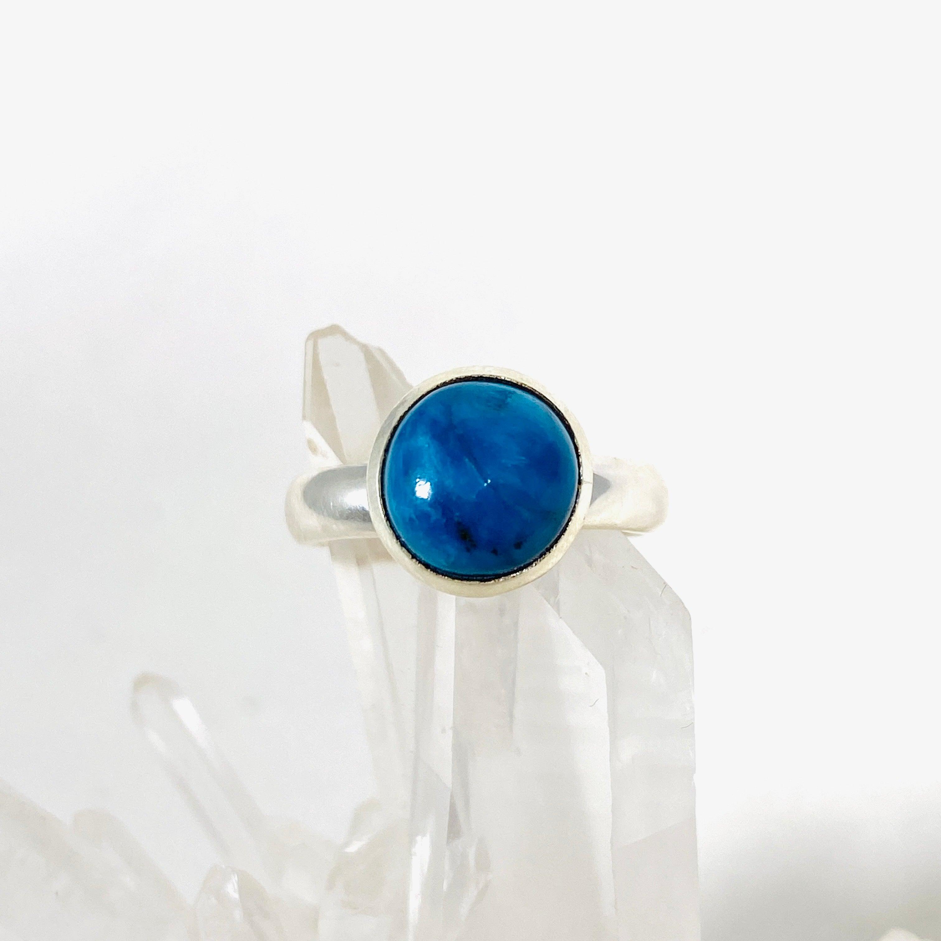 Cavansite Round Ring Size 8 - Blue Green Gemstone Jewelry for Women - Perfect for Wedding, Engagement & Everyday Wear