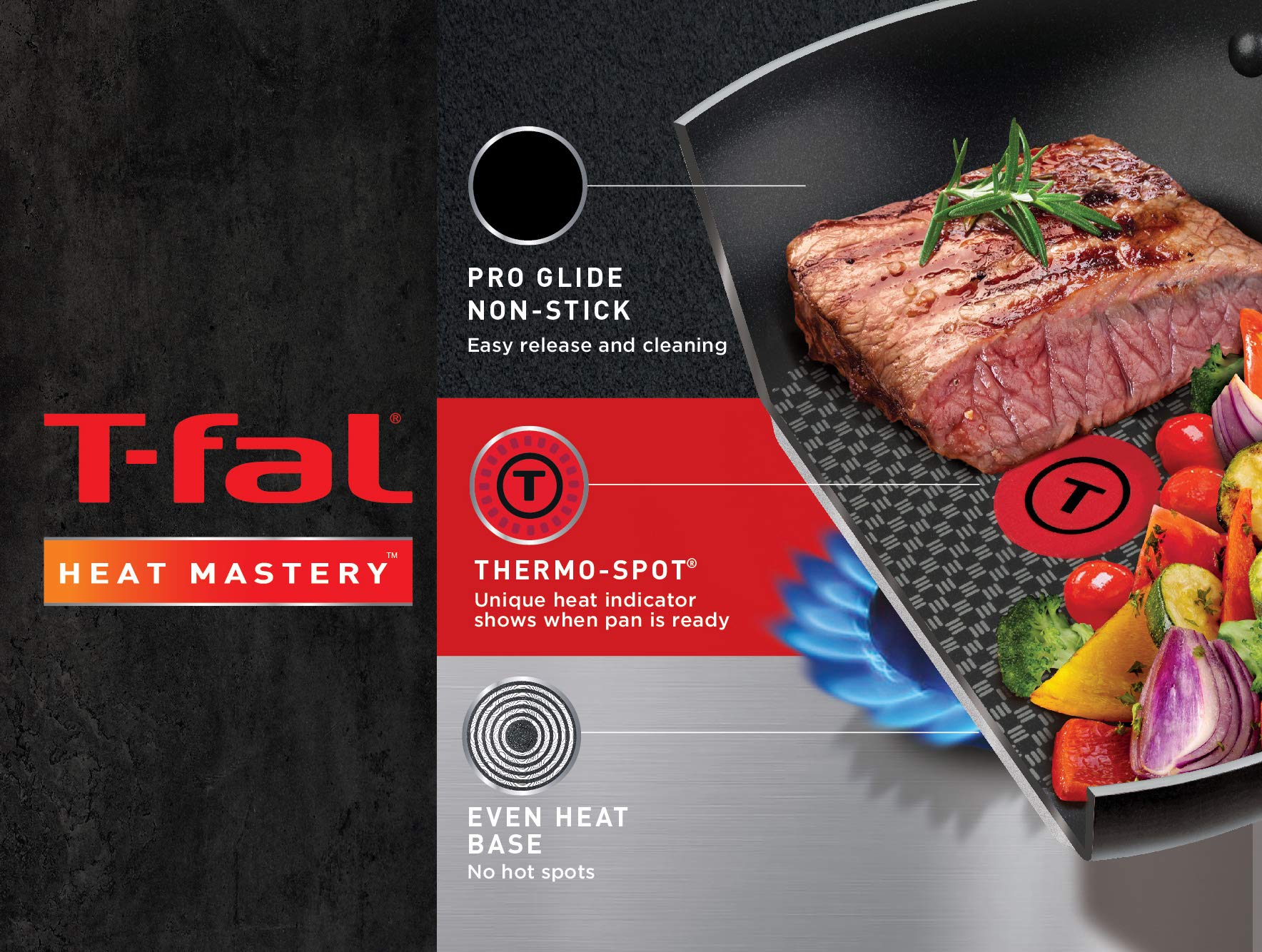 T-fal B03907 Excite ProGlide Nonstick Fry Pan 12-Inch with Thermo-Spot Heat Indicator - Dishwasher & Oven Safe Cookware, Red - Perfect for Sautéing, Frying & Baking at Home