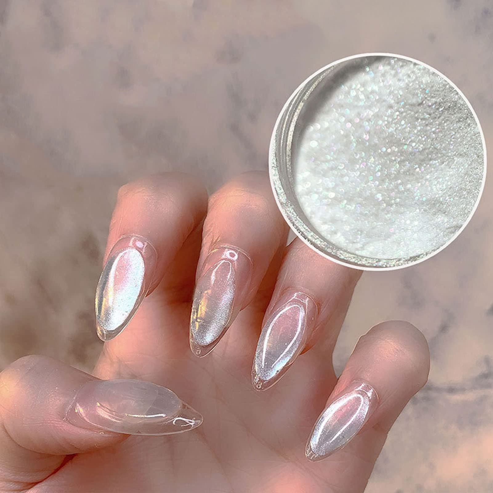 2 Boxes Pearl Nail Powder - Pearlescent White Nail Art Pigment with High Gloss Glitter & Holographic Ice Aurora Effect | DIY Chrome Powder for Home Manicure, Salon Nail Art Decoration | Perfect for Gel Polish, Acrylic Nails & Professional Nail Designs