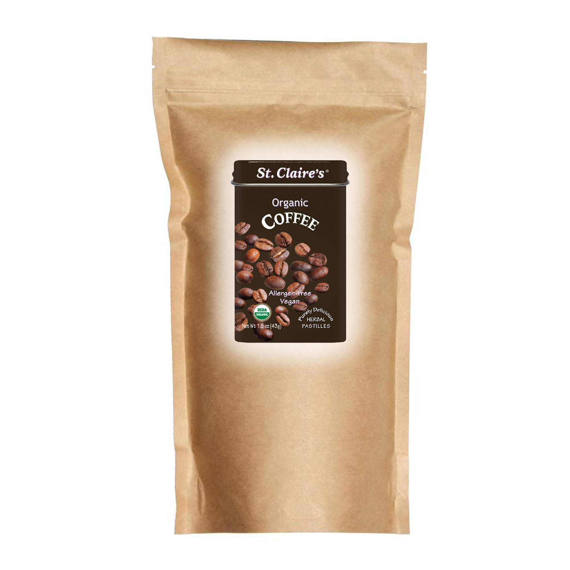 Organic Herbal Pastilles by St. Claire's - Coffee Flavor, 27oz Refill Bag | Gluten-Free, Vegan, Non-GMO, Plant-Based, Allergen-Free Candy | Made in Allergen-Free Facility | Perfect for Travel, Office Snacks & Healthy Lifestyle