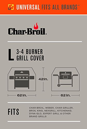 Char-Broil 3-4 Burner Large Rip-Stop Waterproof Grill Cover (Black) - Heavy Duty BBQ Cover with Cool Clean Nylon Grill Brush Replacement Head - Outdoor Cooking Accessories for Gas Grills & Backyard BBQs