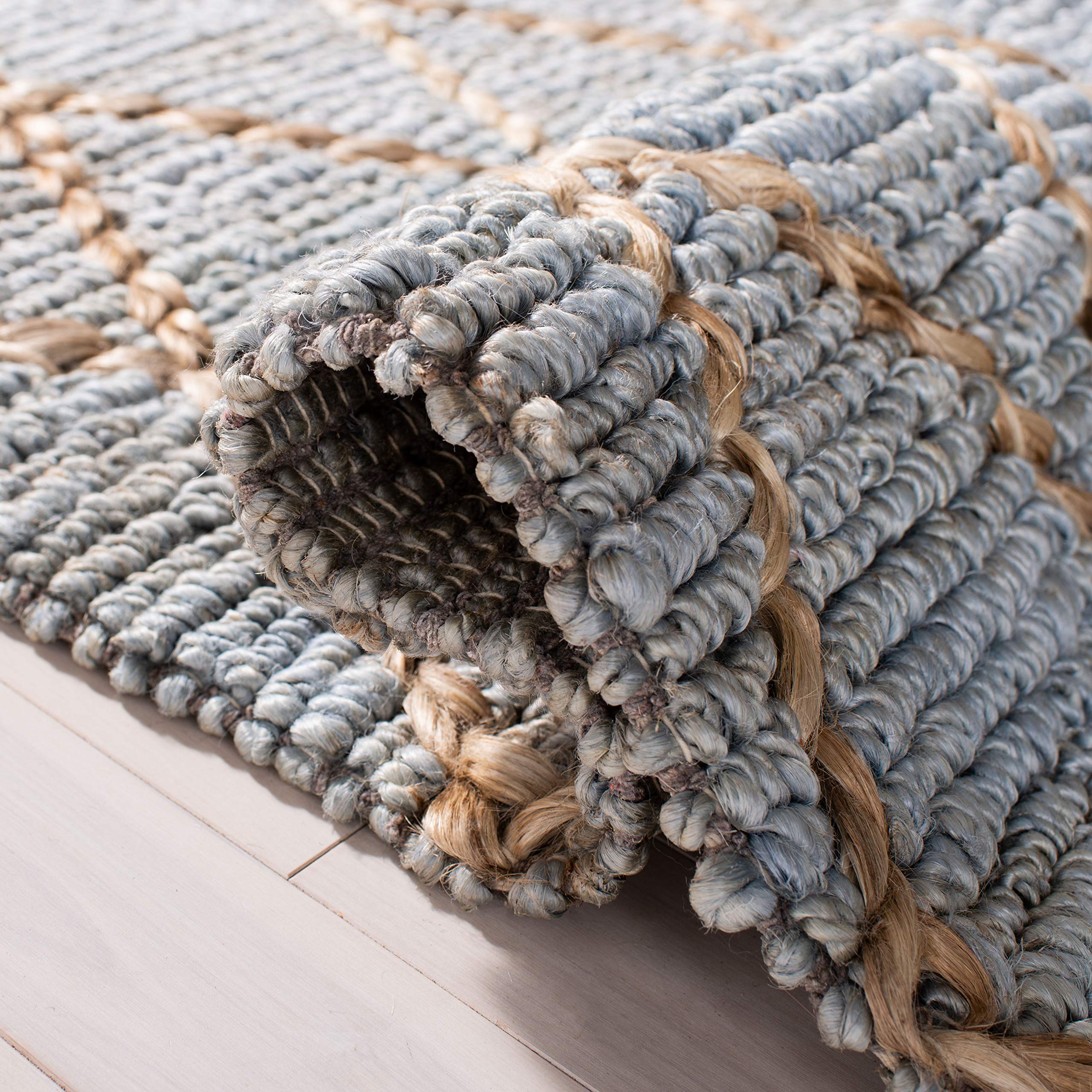 SAFAVIEH Natural Fiber Collection Handmade Boho Moroccan Trellis Jute Area Rug - 6' x 9', Natural & Blue, Non-Slip & Durable for High Traffic Areas - Perfect for Living Room, Bedroom, Dining Room & Home Office Decor (NF955N)