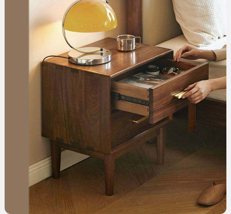 Solid Black Walnut Wood Nightstand - Bedside Table with Drawer for Bedroom Furniture, Modern Home Decor & Storage Solution
