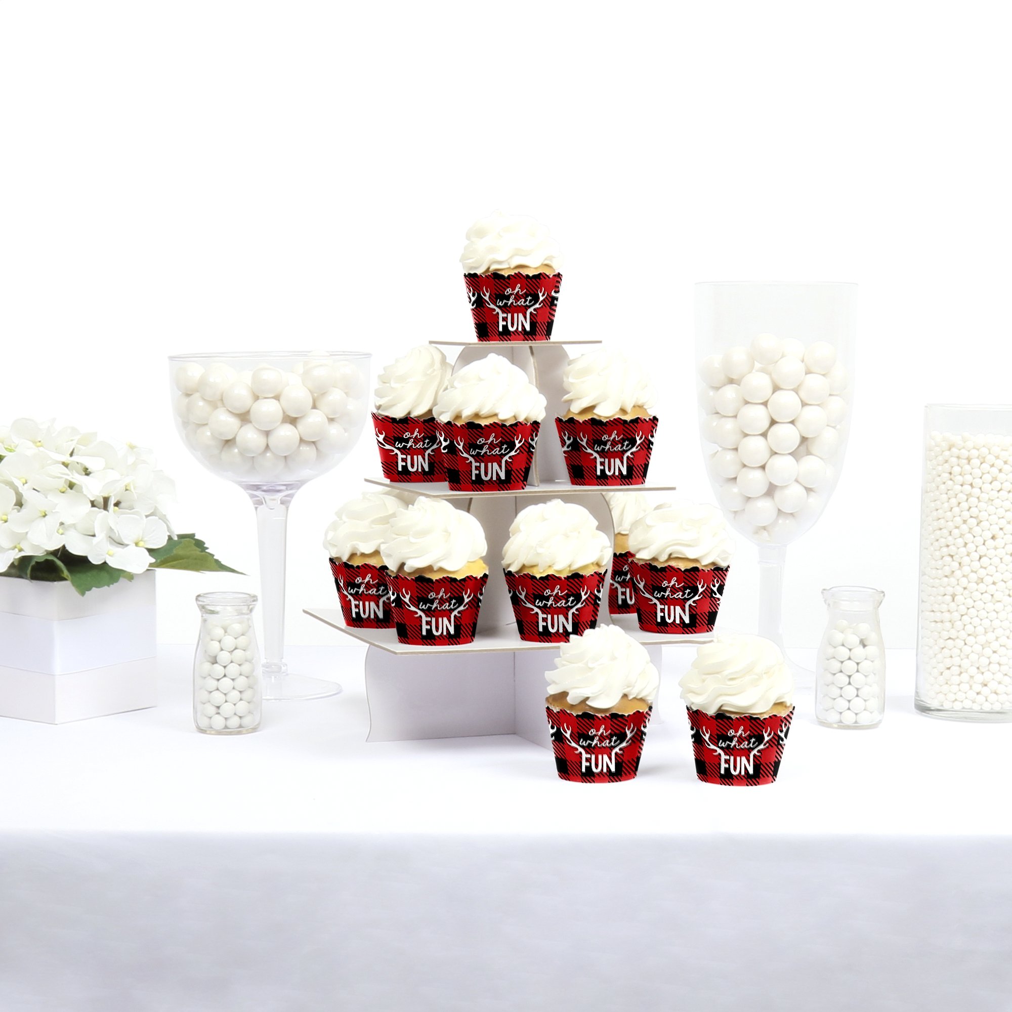 Big Dot of Happiness Prancing Plaid - Christmas & Holiday Buffalo Plaid Party Decorations - Set of 12 Cupcake Wrappers - Perfect for Holiday Parties, Baking & Festive Home Decor