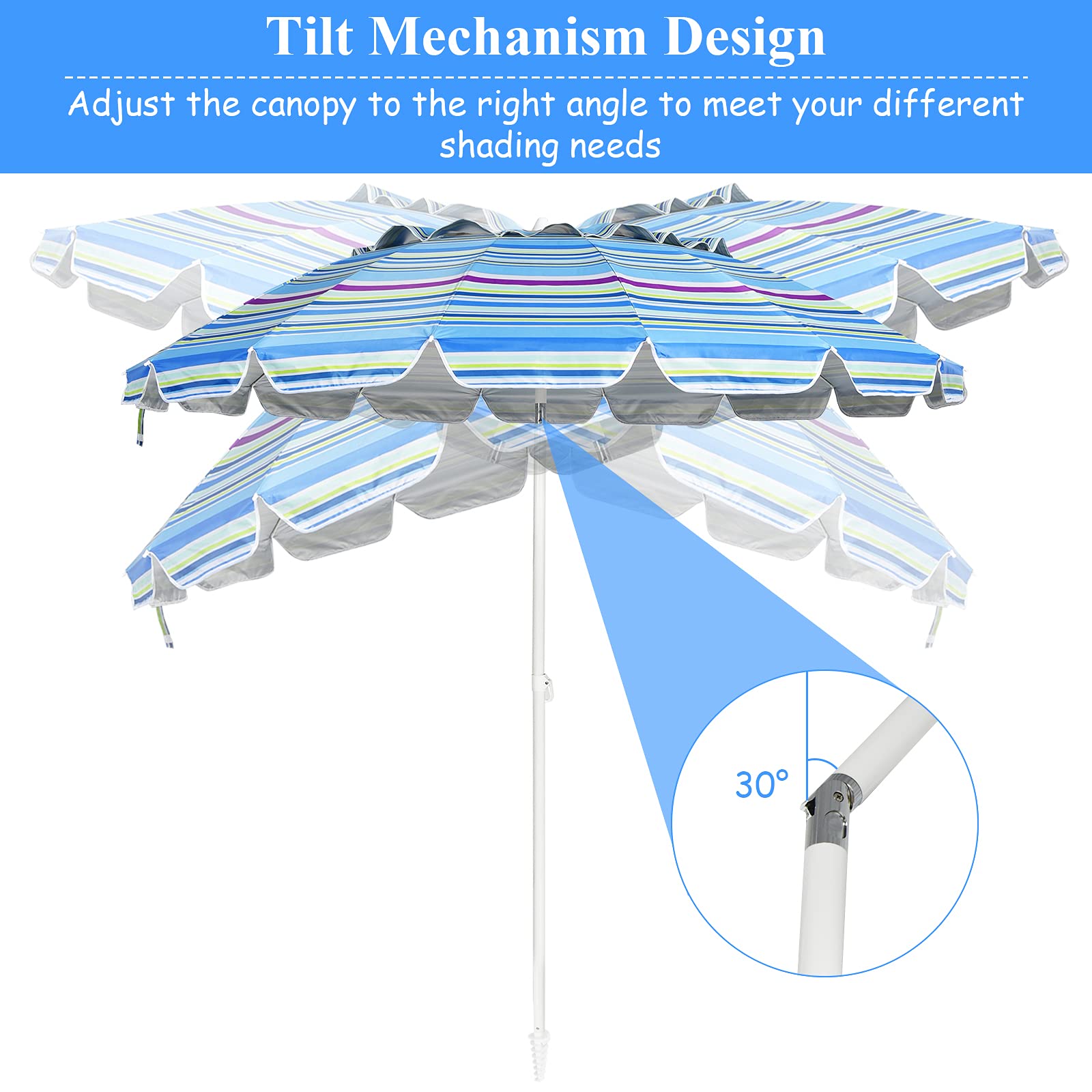 **Tangkula 8FT Portable Beach Umbrella with Sand Anchor & Tilt Mechanism - 16 Sturdy Fiberglass Ribs, UV Protection Sun Shade for Garden, Patio, Pool & Outdoor Use - Includes Carry Bag (Blue)**    **Perfect for Beach Trips, Backyard Lounging, Picnics & Poolside Relaxation**