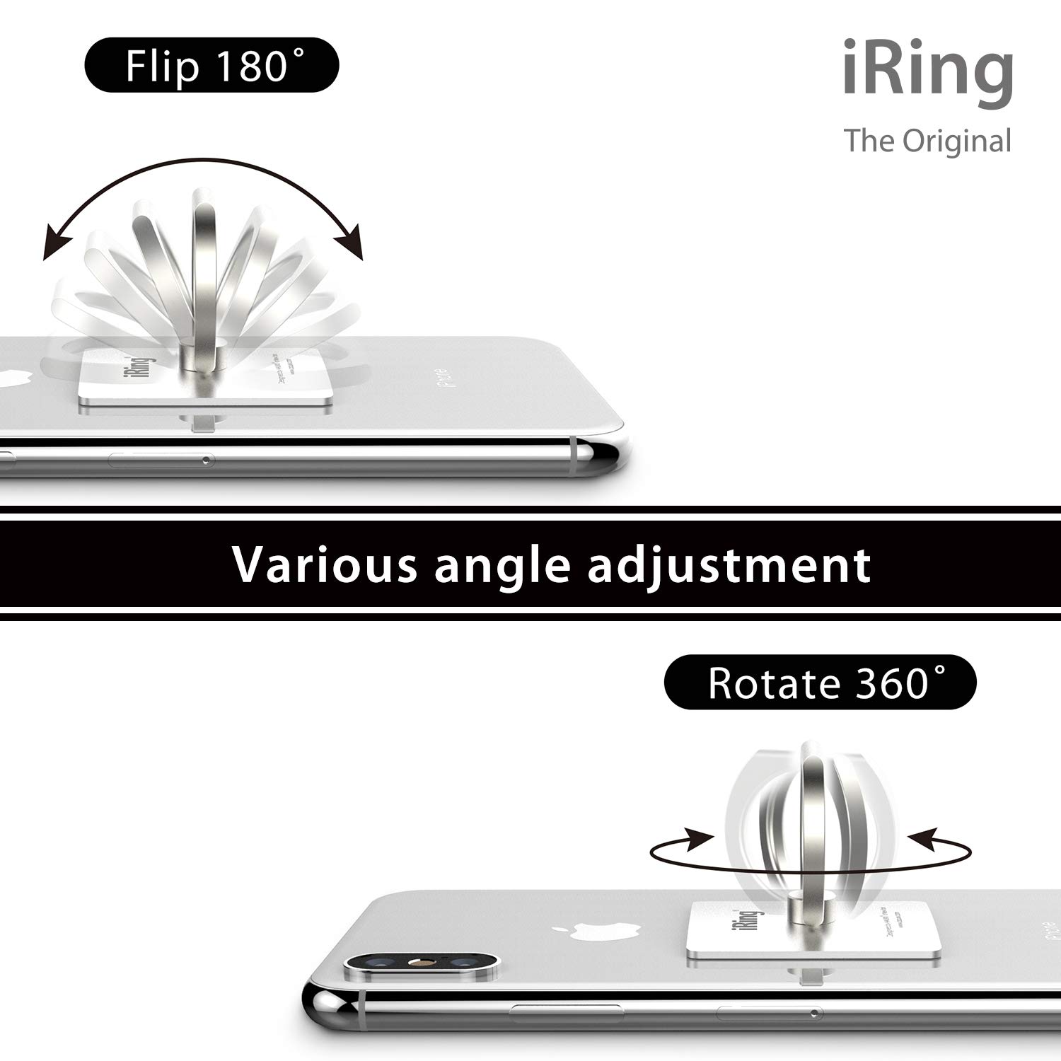 Original iRing Phone Grip Stand - Korean Made Phone Ring Holder for iPhone, Galaxy & Smartphones (Pearl White) - Perfect for Selfies, Video Calls & Secure One-Hand Use